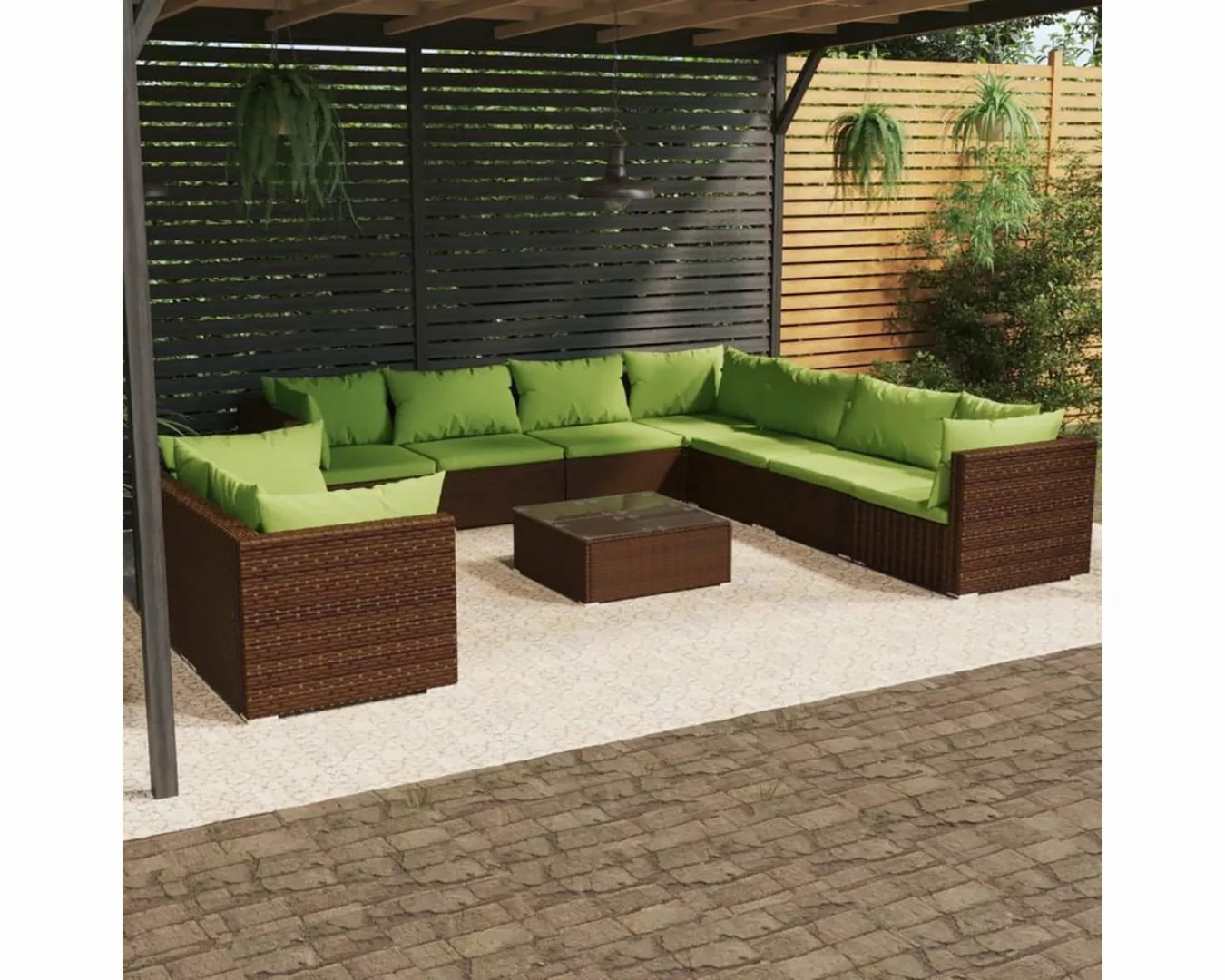 DOTMALL Big-Sofa 10-teiliges Garten-Lounge-Set mit Kissen, braunes Polyratt günstig online kaufen
