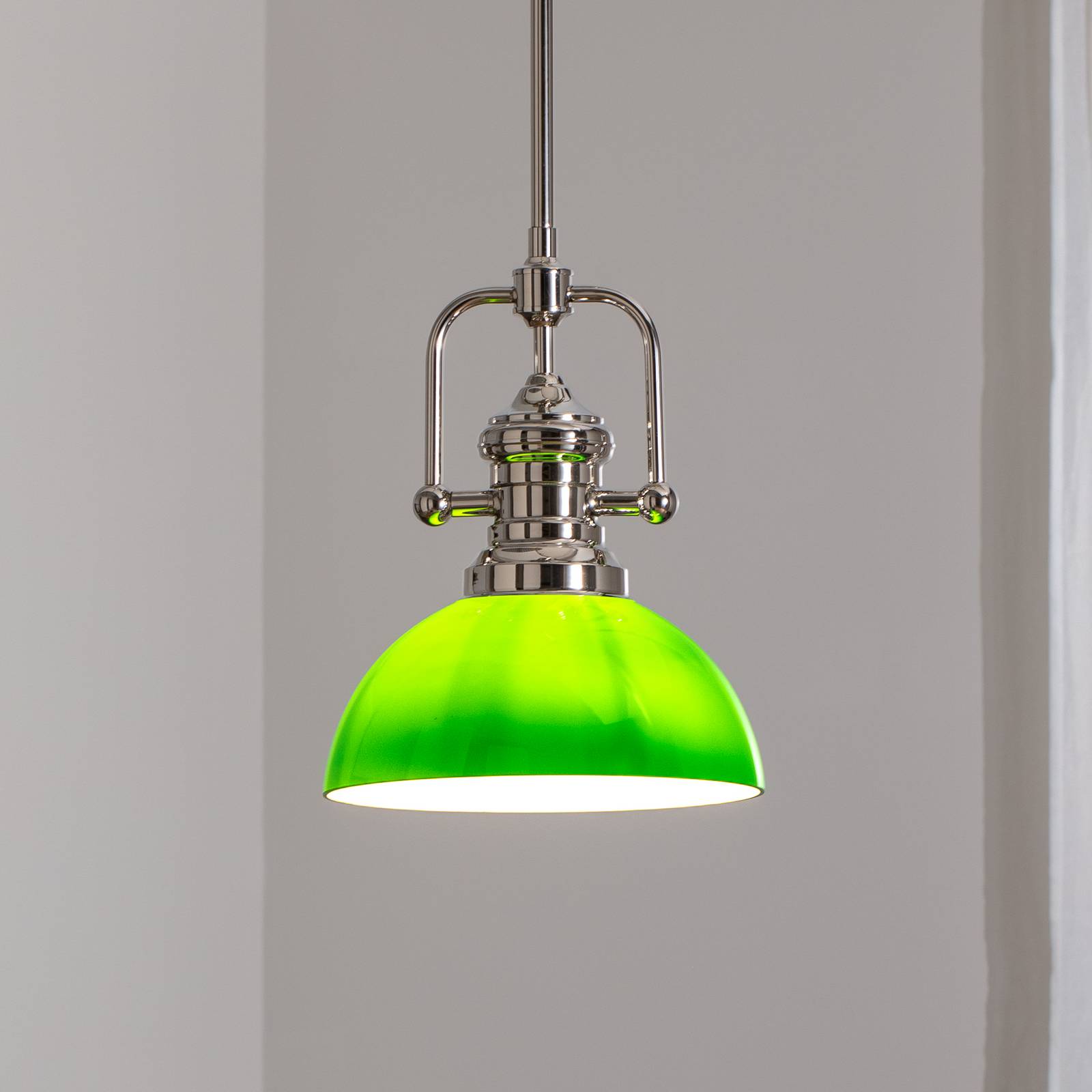 Hängeleuchte Platino, silber/grün, Glas, 1-flammig, E27 günstig online kaufen