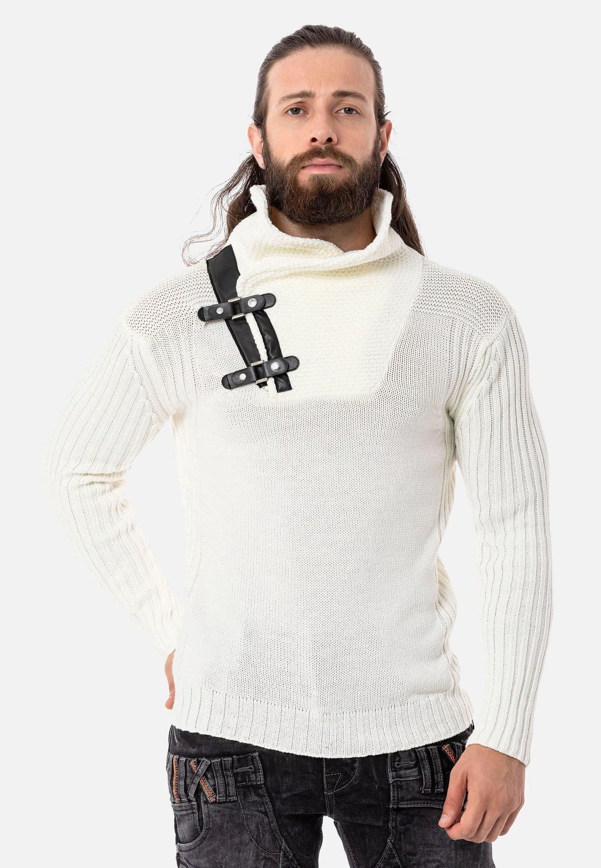 Cipo & Baxx Strickpullover, mit stylishem Riemen-Element günstig online kaufen