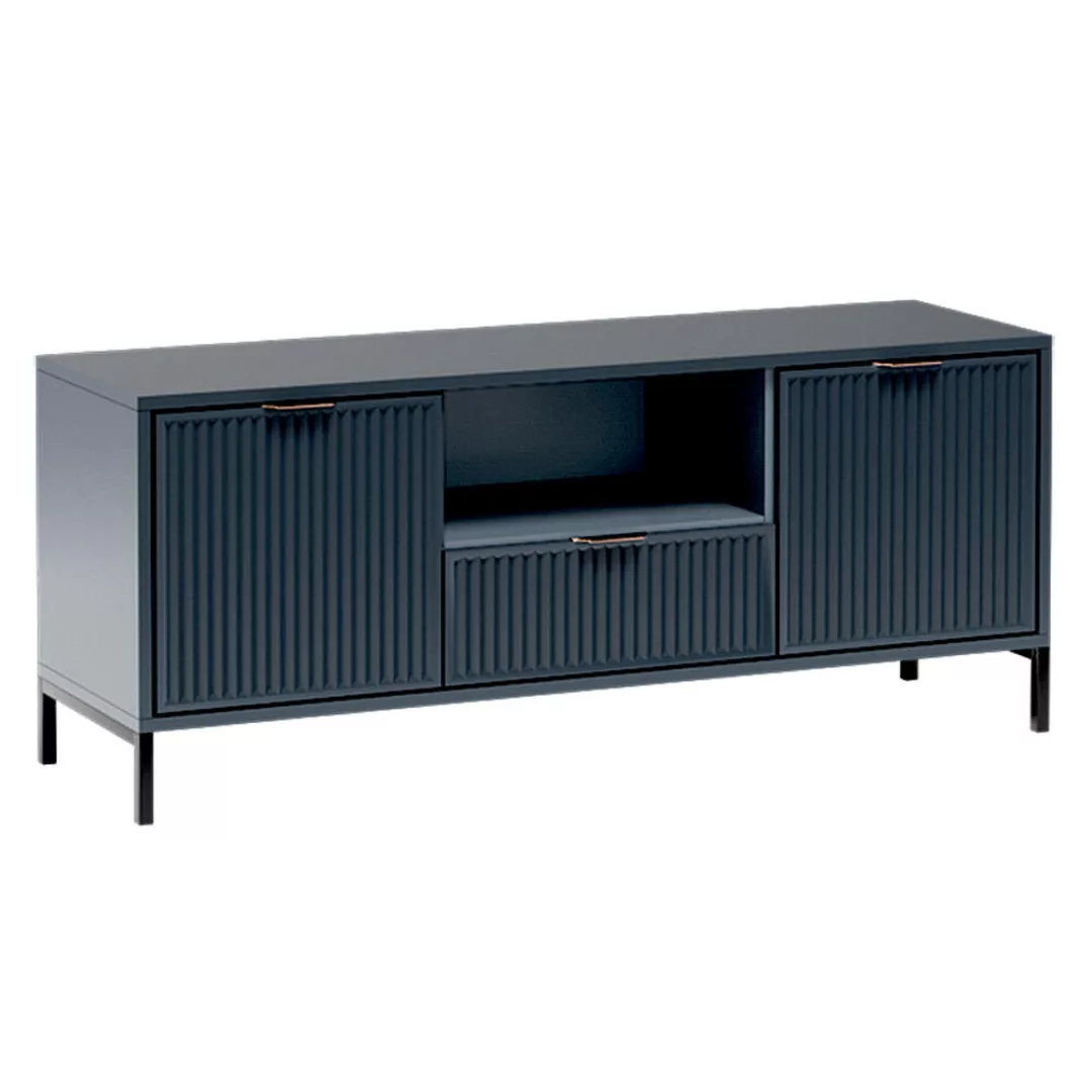 TV Lowboard in Indigo blau mit Rillenoptik 135 cm LAURO-161 günstig online kaufen