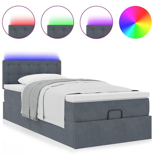 vidaXL Bett, Ottoman-Bett mit Matratze & LEDs Dunkelgrau 90x200 cm Samt günstig online kaufen