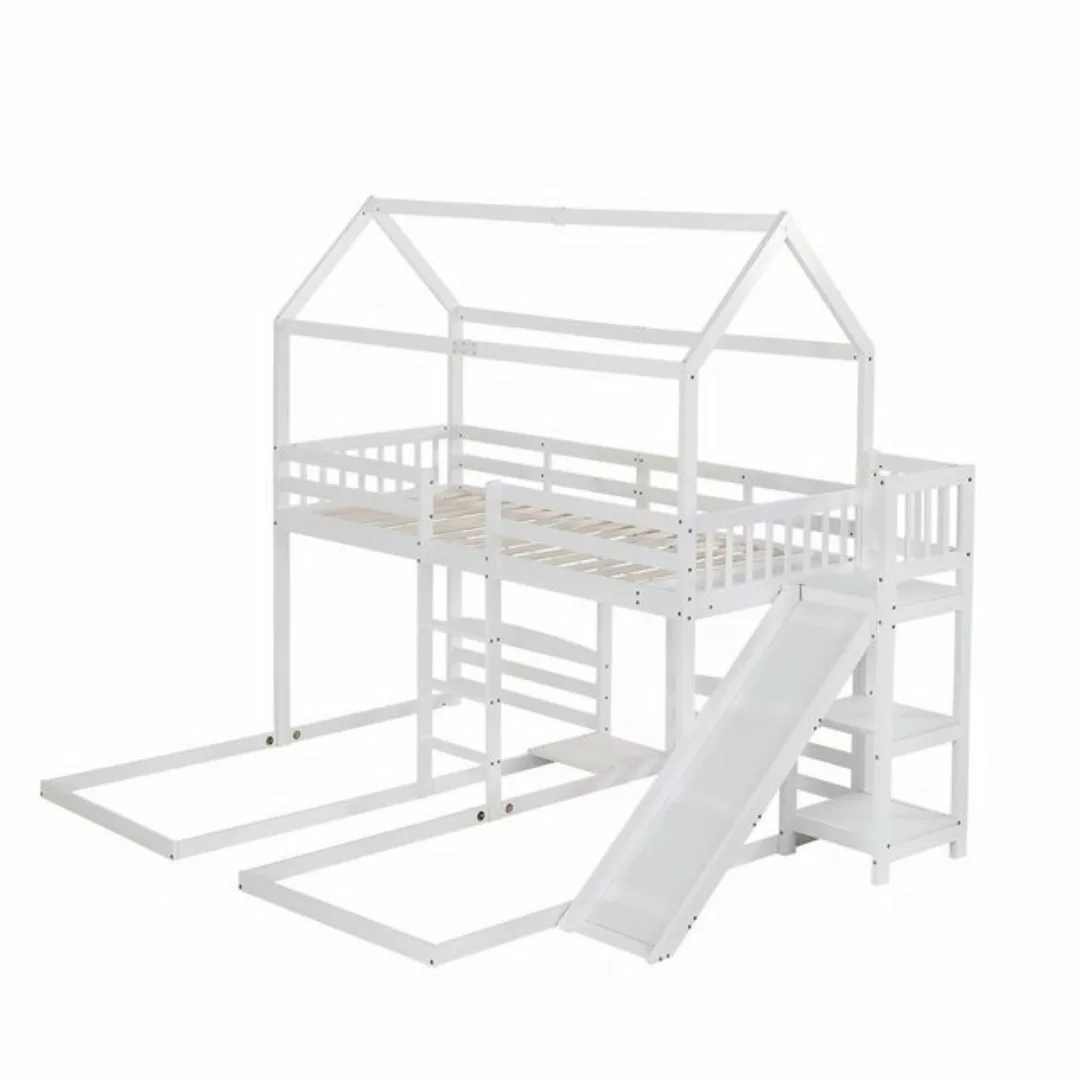 IDEASY Etagenbett Kinderbett 90x200cm, Hausbett für 3 Kinder, Hochbett, wei günstig online kaufen