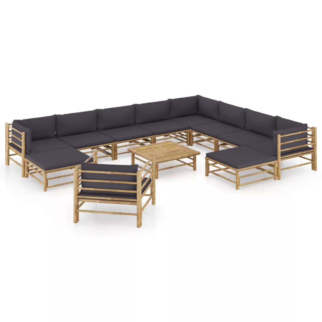 vidaXL 12-tlg Garten-Lounge-Set mit Dunkelgrauen Kissen Bambus Modell 1 günstig online kaufen