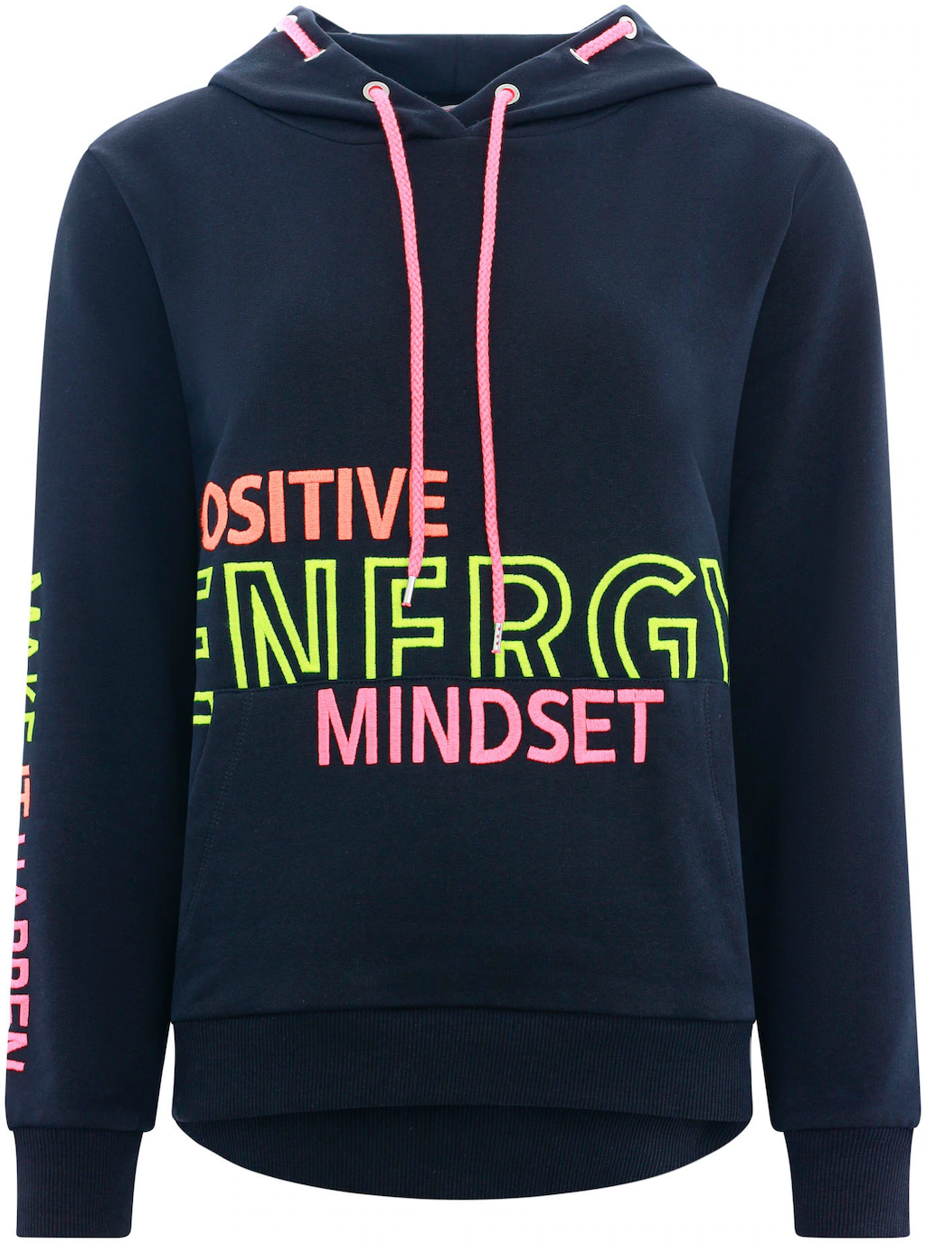 Zwillingsherz Sweatshirt mit "Positive Energy Mindset"-Aufstick in Neonfarb günstig online kaufen