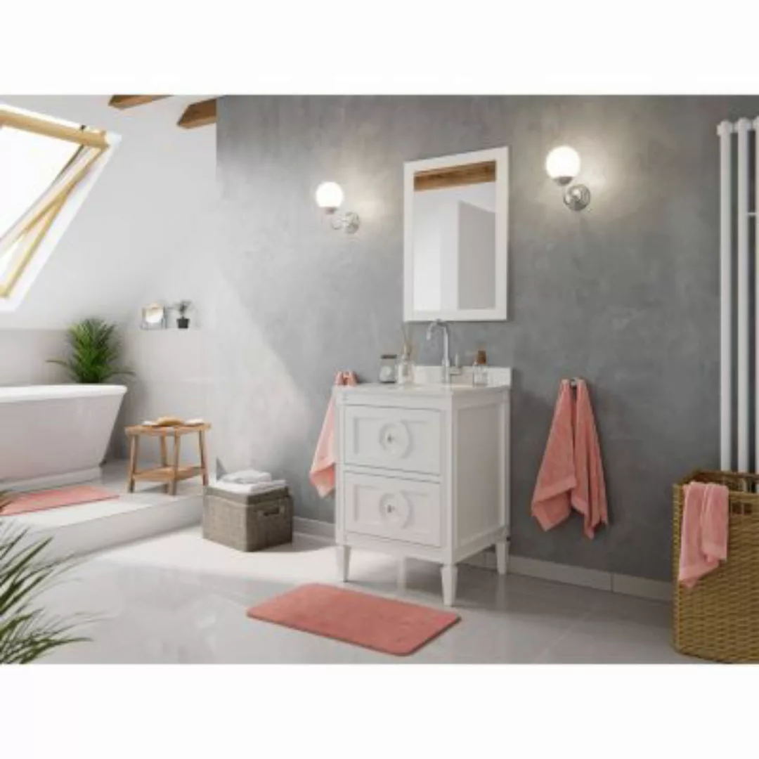 Lomadox Waschtisch Set Landhausstil BLANES-02 Massivholz in weiß lackiert i günstig online kaufen