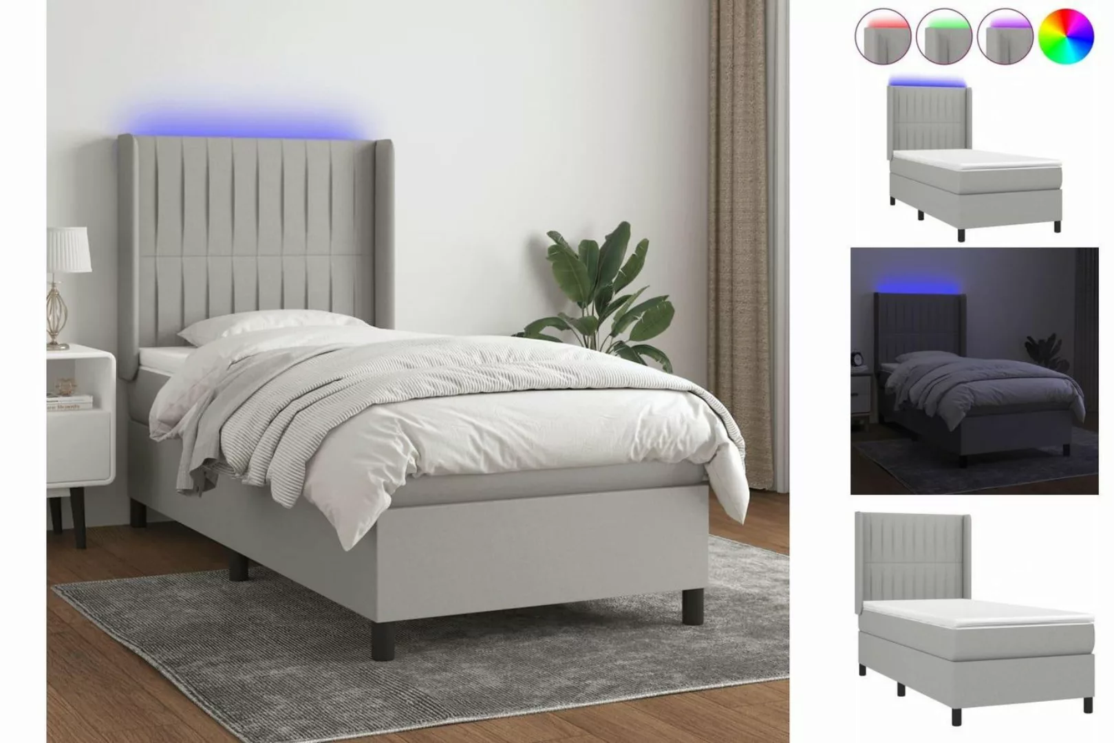 vidaXL Boxspringbett Boxspringbett mit Matratze und LED Stoff (90 x 200 cm, günstig online kaufen