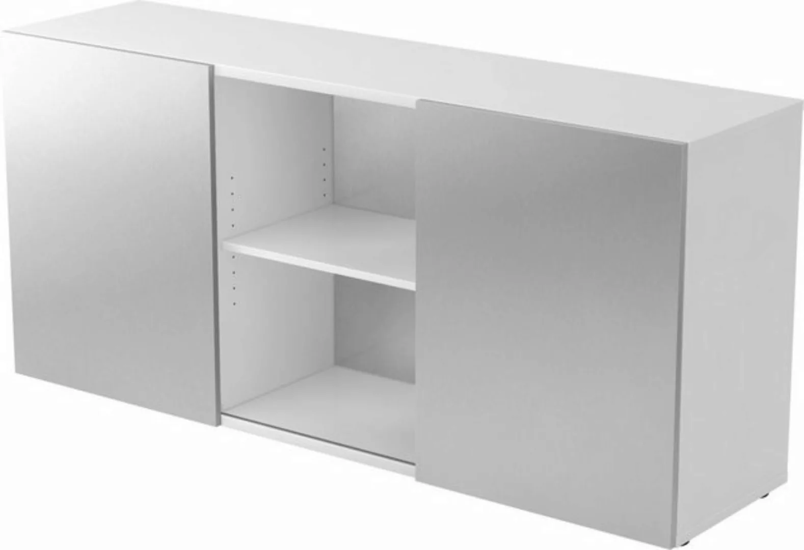 Aktenschrank Sideboard 2 OH BxTXH 160x42x74,8cm Schiebetüren Weiß/Silber günstig online kaufen