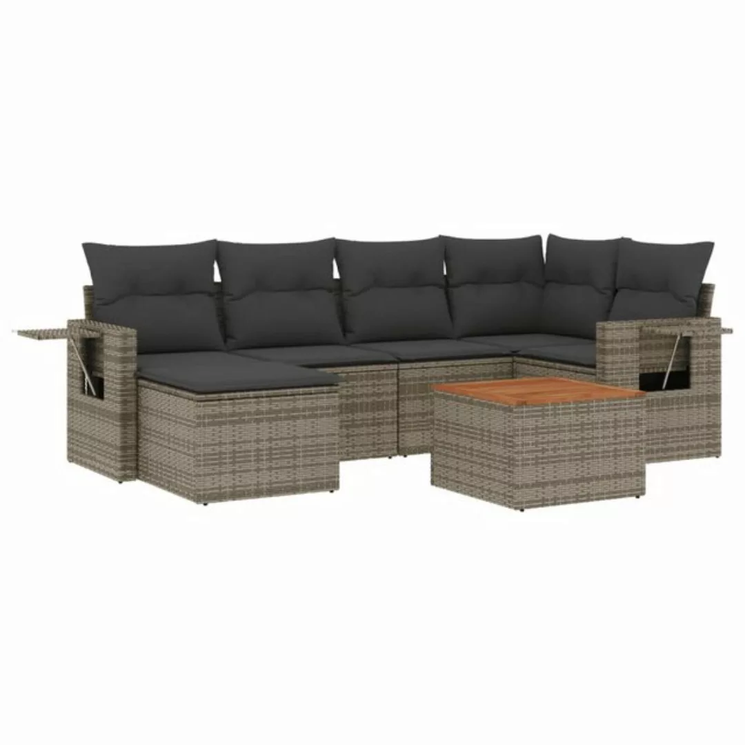 vidaXL Sofaelement 7-tlg. Garten-Sofagarnitur mit Kissen Grau Poly Rattan ( günstig online kaufen