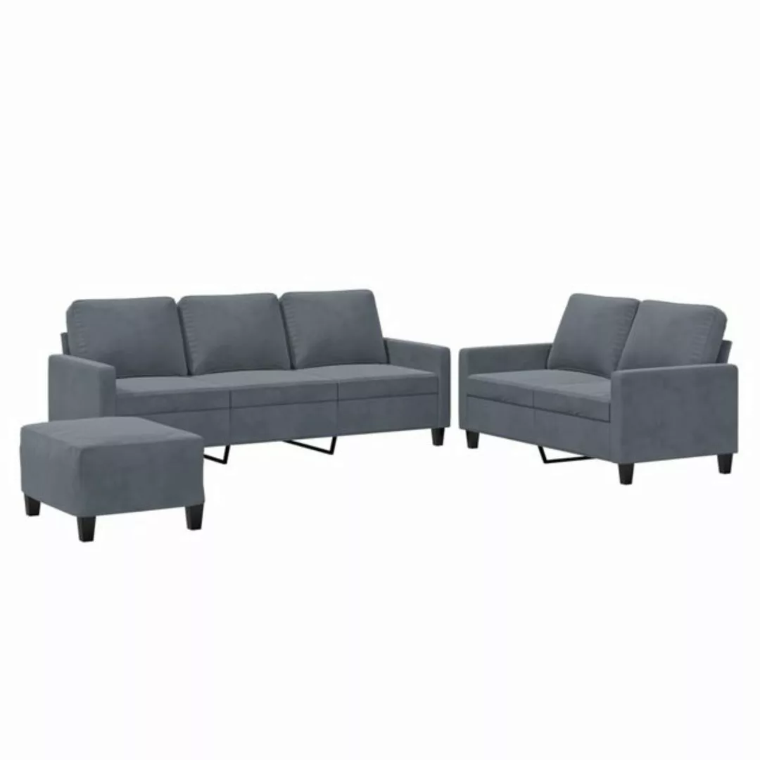 vidaXL Sofa, 3-tlg. Sofagarnitur mit Kissen Dunkelgrau Samt günstig online kaufen