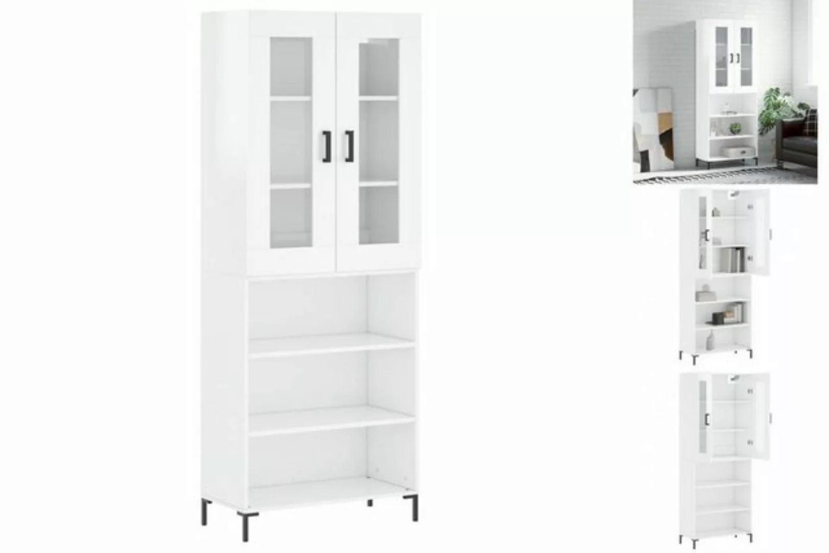 vidaXL Vitrine Highboard Hochglanz-Weiß 69,5x34x180 cm Spanplatte Glas Vitr günstig online kaufen