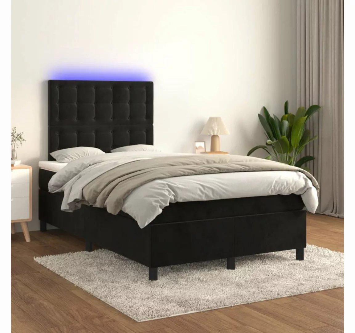 vidaXL Boxspringbett Boxspringbett mit Matratze LED Schwarz 120x200 cm Samt günstig online kaufen