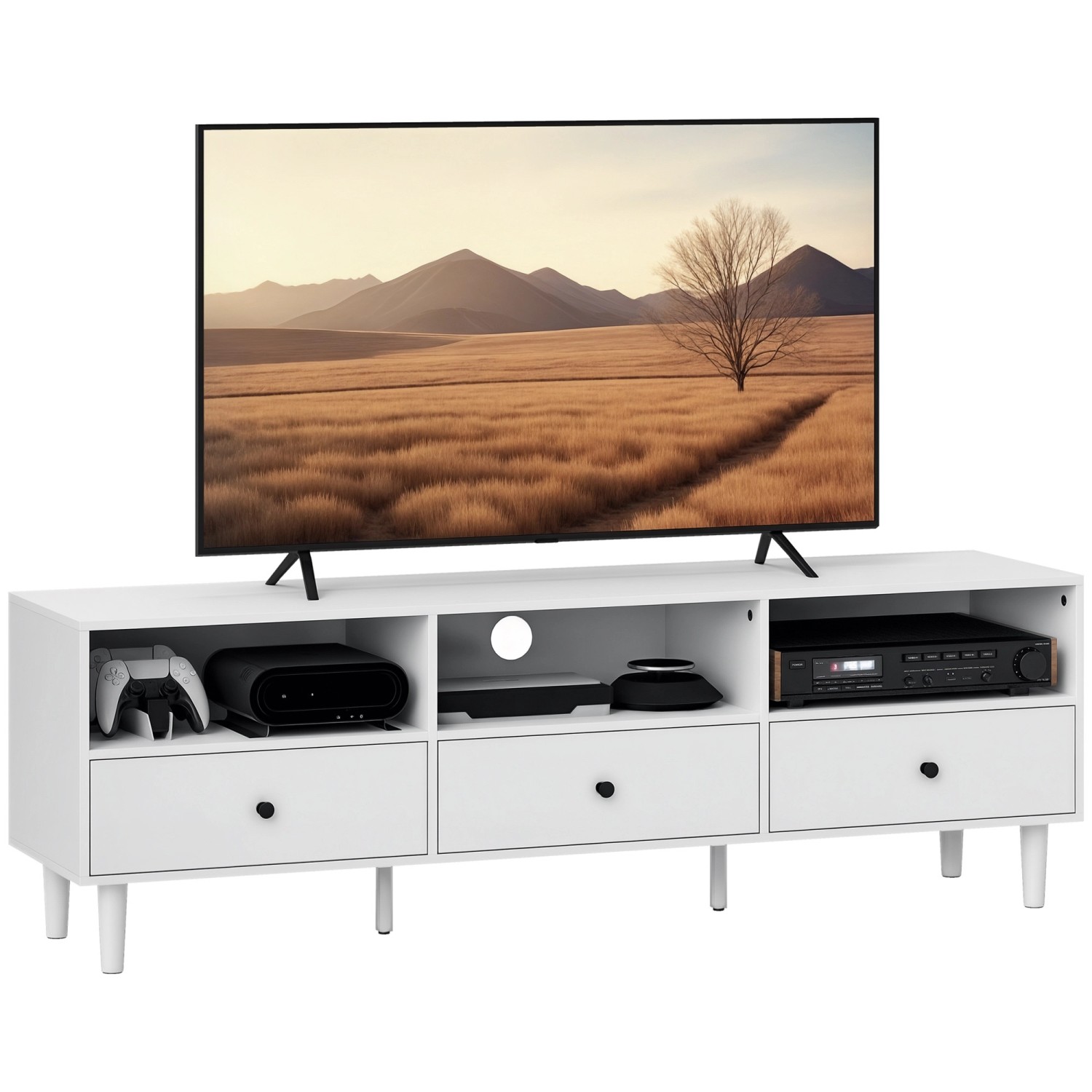 HOMCOM TV Schrank TV Board mit Schubladen 3 Offenen Fächern Weiß günstig online kaufen