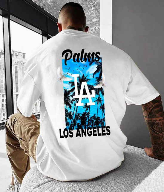 RMK T-Shirt Herren Shirt Basic kurzarm Taube Los Angeles Palme LA aus 100% günstig online kaufen