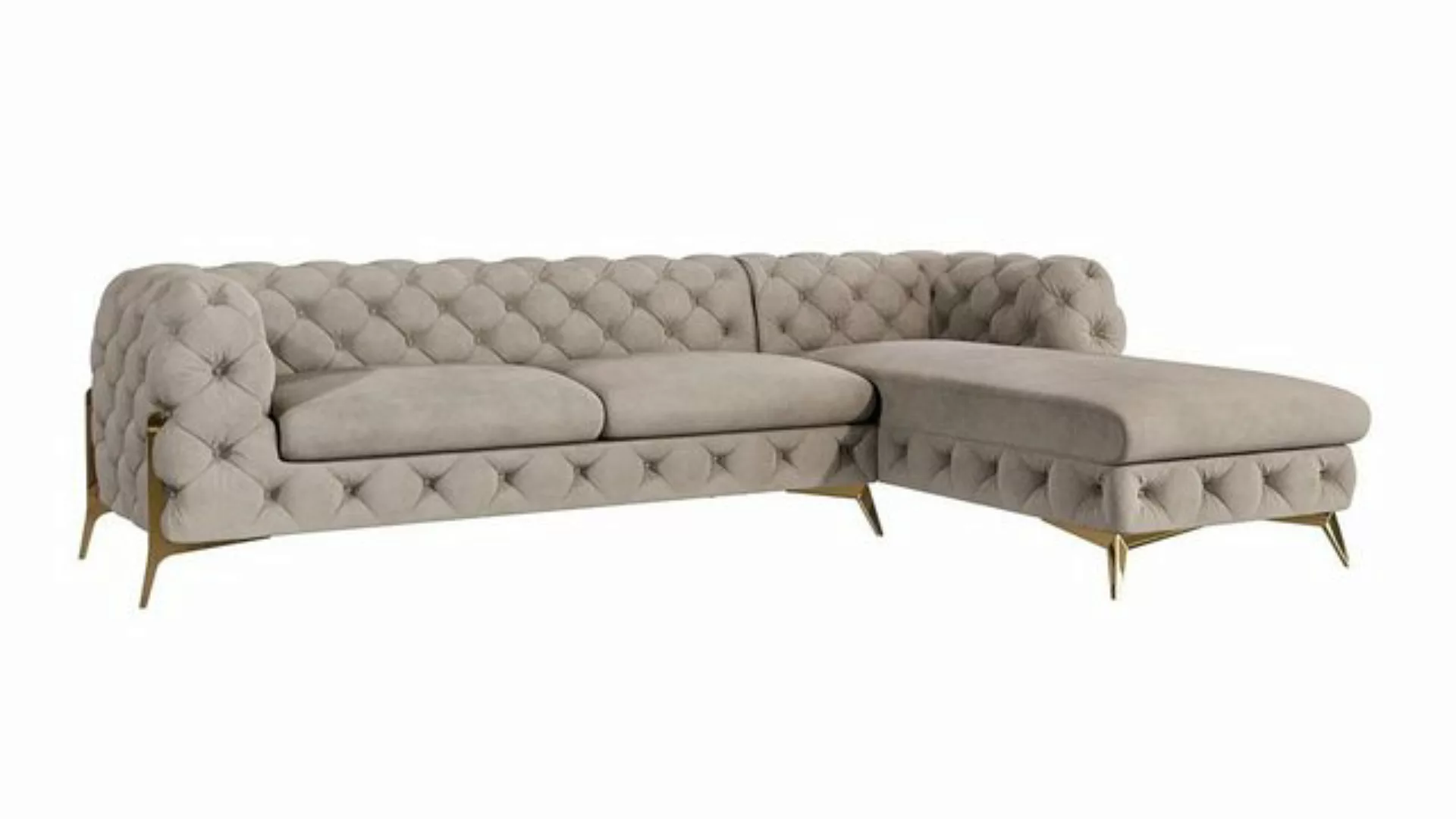 S-Style Möbel Ecksofa mit Ottomane Chesterfield Ashley mit Goldene Metall F günstig online kaufen