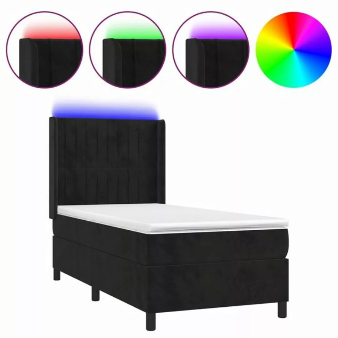 vidaXL Boxspringbett Boxspringbett mit Matratze LED Schwarz 90x190 cm Samt günstig online kaufen