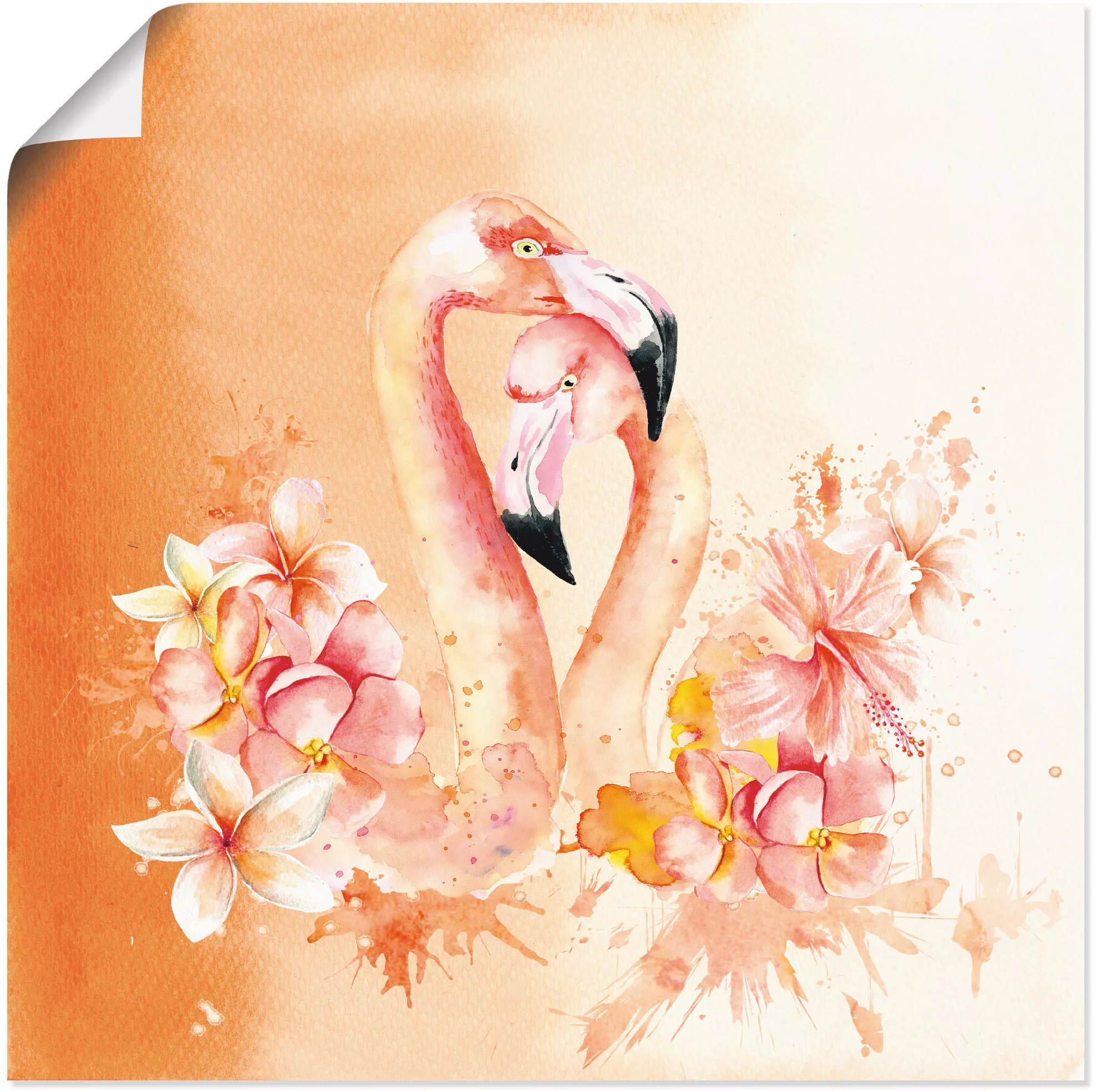 Artland Wandbild "Orange Flamingo in Love- Illustration", Vögel, (1 St.) günstig online kaufen