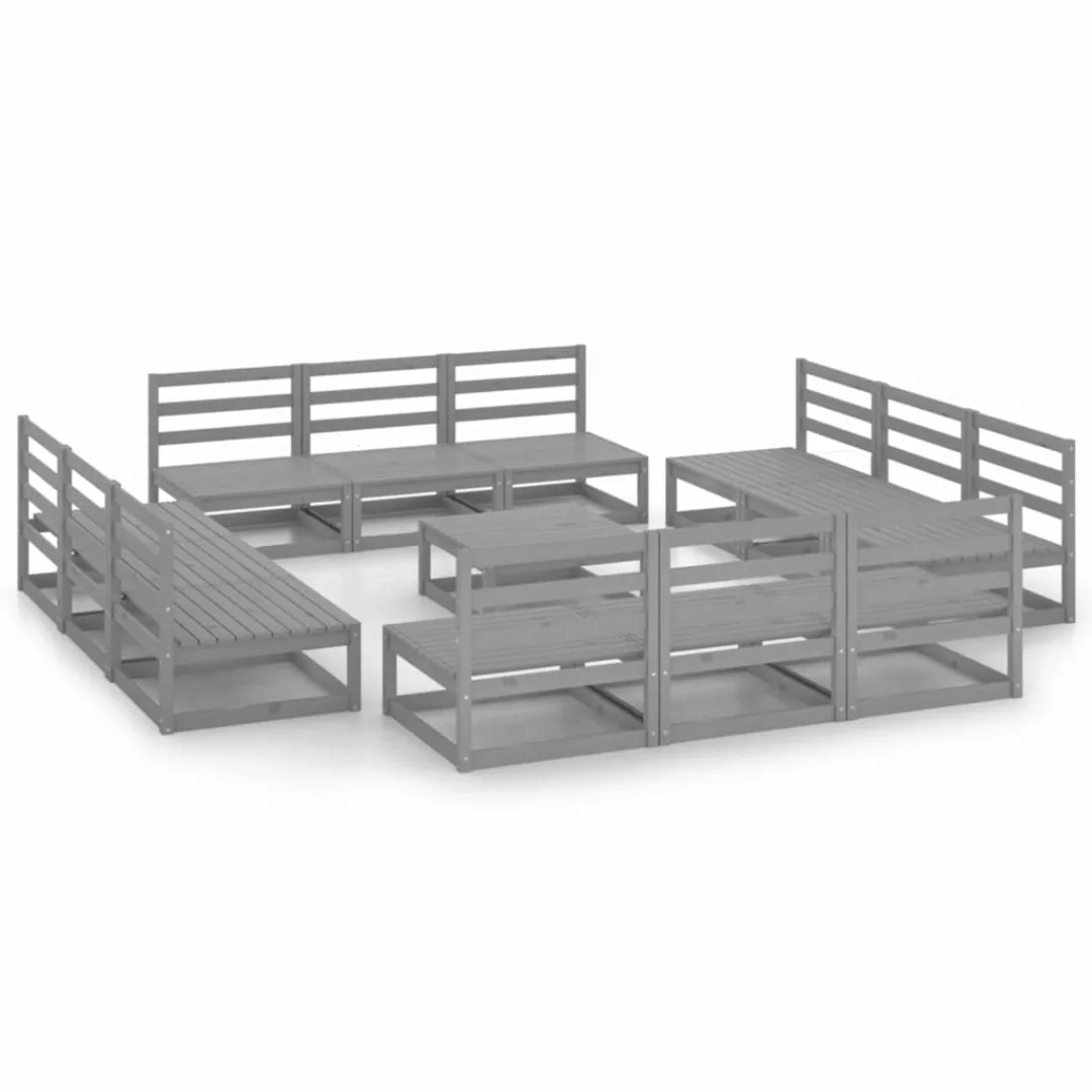 13-tlg. Garten-lounge-set Grau Kiefer Massivholz günstig online kaufen