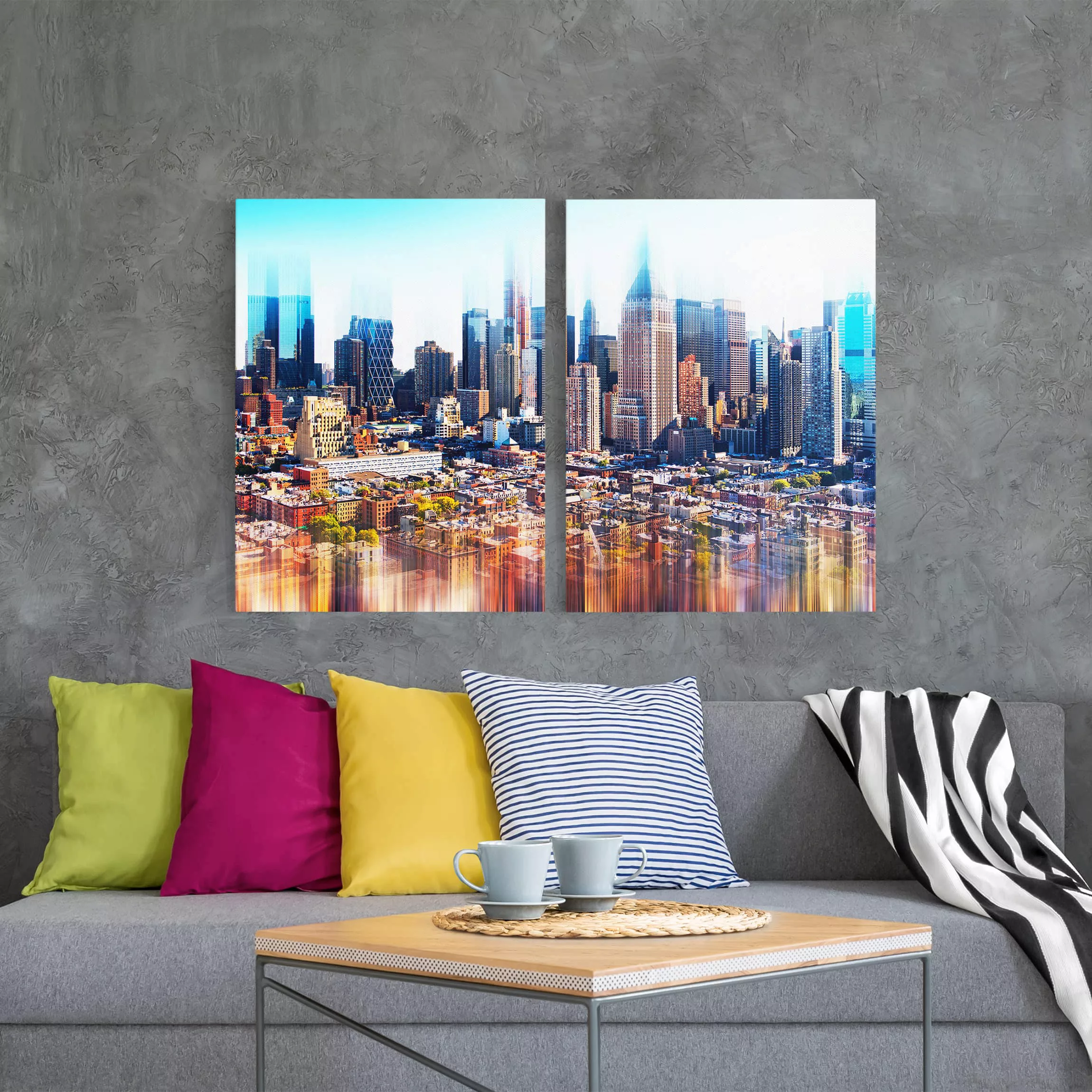 2-teiliges Leinwandbild Architektur & Skyline - Querformat Manhattan Skylin günstig online kaufen