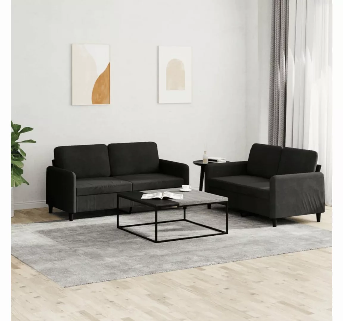 vidaXL Sofa Sofagarnitur Set mit Kissen Samt, 2-tlg., Schwarz günstig online kaufen