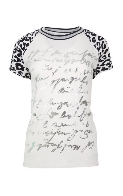 Passioni T-Shirt mit Animalprint Leo und silbernen Schriftzügen T-Shirt mit günstig online kaufen