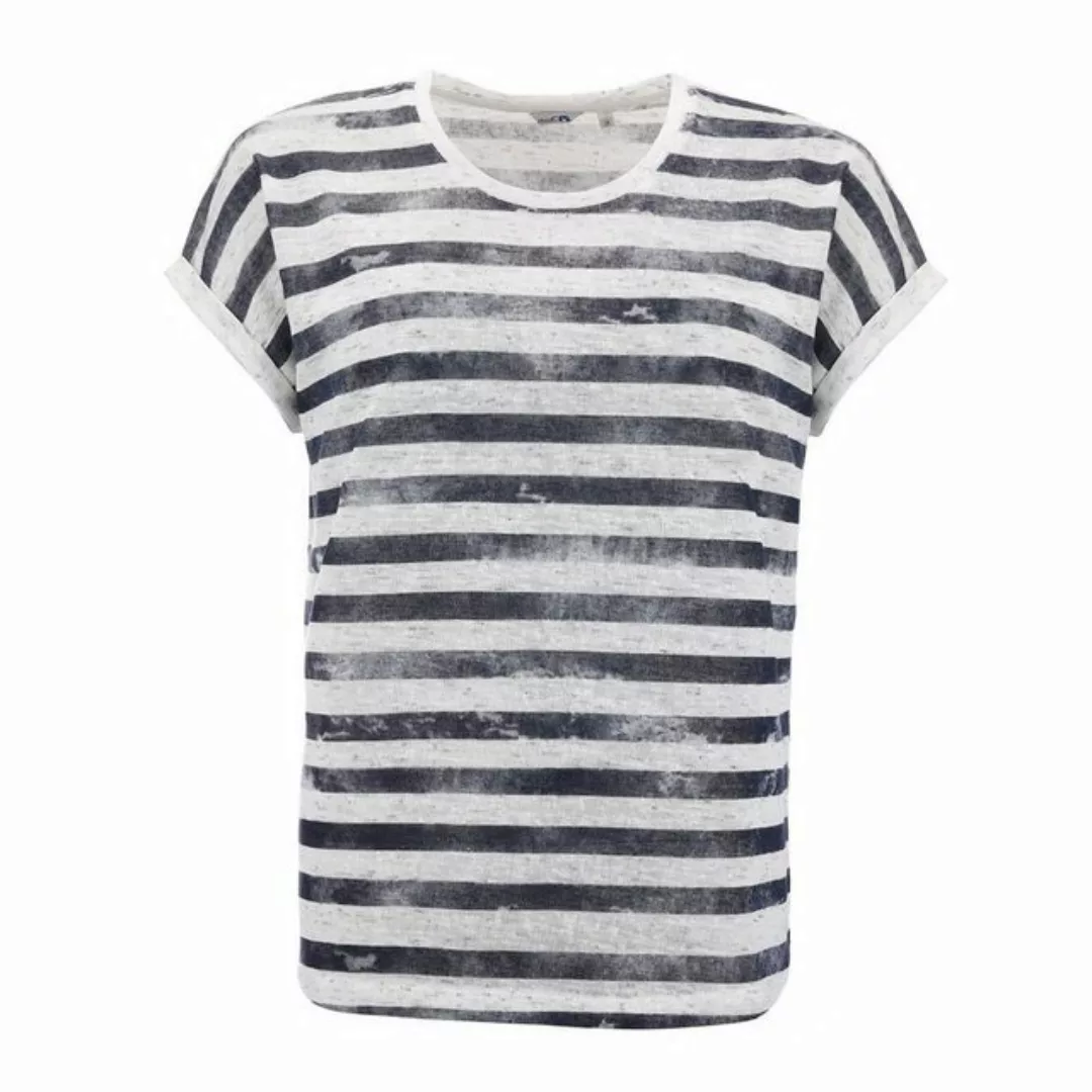 modAS T-Shirt Damen T-Shirt mit Streifen in Leinenoptik - Kurzarmshirt Mari günstig online kaufen