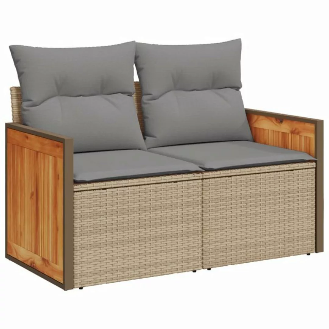 vidaXL Sofa, Gartensofa mit Kissen 2-Sitzer Beige Poly Rattan günstig online kaufen