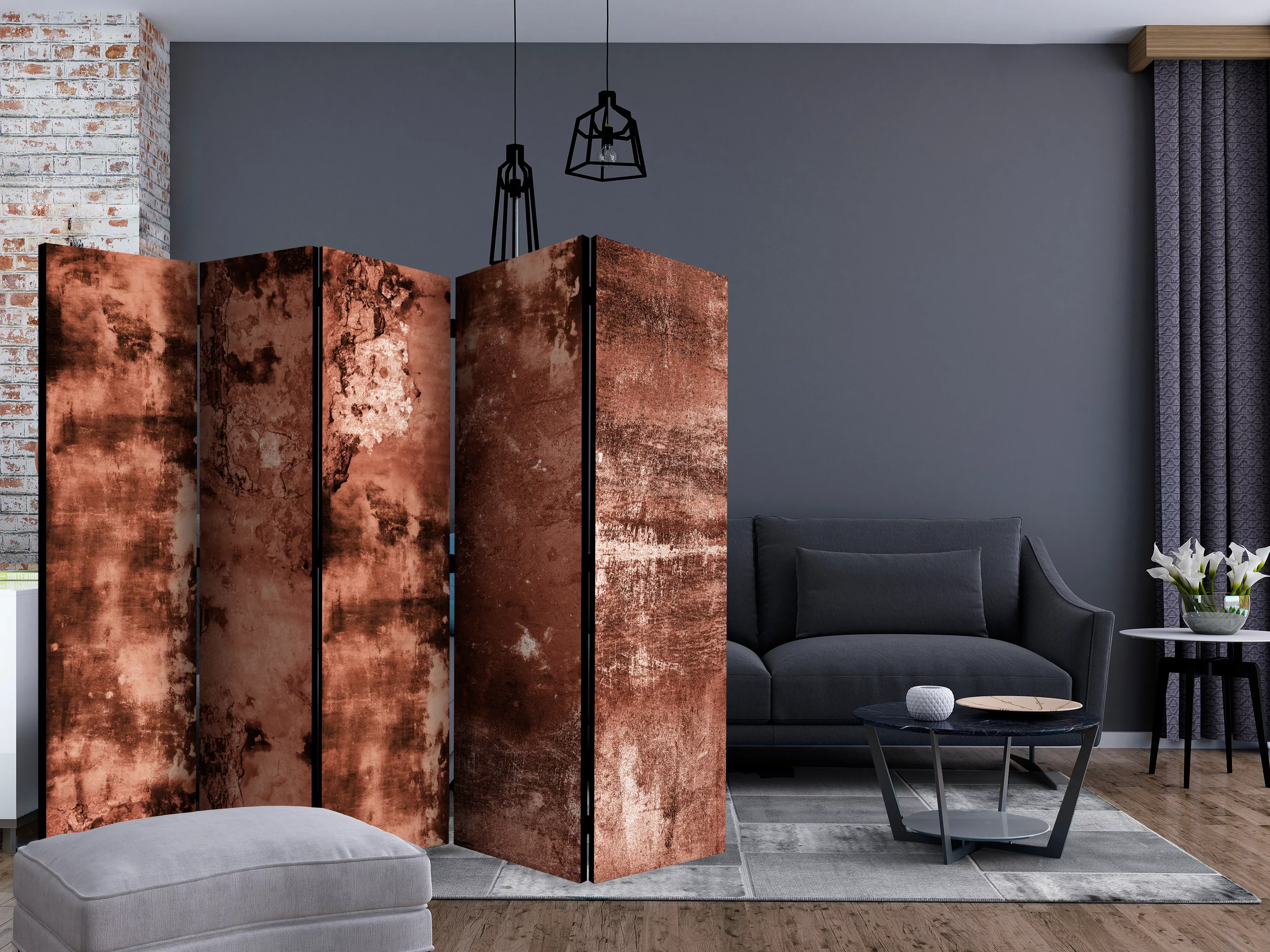 5-teiliges Paravent - Brown Concrete Ii [room Dividers] günstig online kaufen