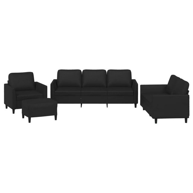 vidaXL Sofa 4-tlg. Sofagarnitur mit Kissen Schwarz Kunstleder günstig online kaufen