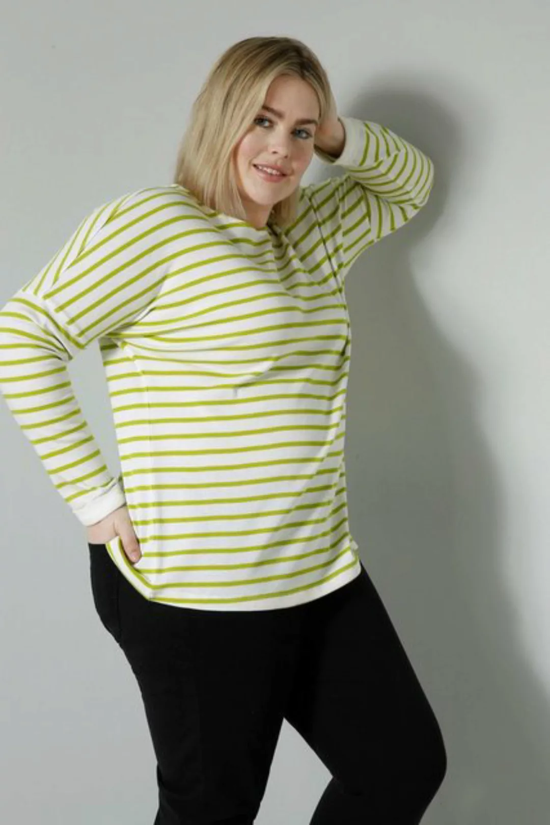 Sara Lindholm Longsleeve T-Shirt oversized Ringel U-Boot-Ausschnitt Langarm günstig online kaufen