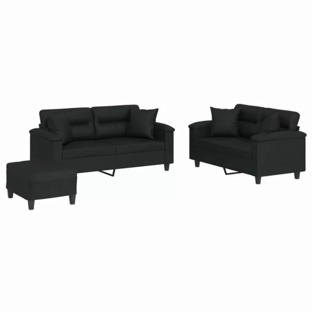 vidaXL Sofa 3-tlg. Sofagarnitur mit Kissen Schwarz Kunstleder günstig online kaufen