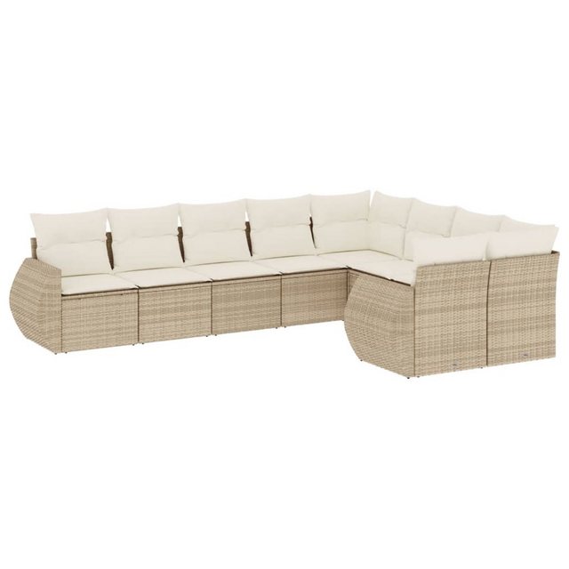 vidaXL Sofaelement 9-tlg. Garten-Sofagarnitur mit Kissen Beige Poly Rattan günstig online kaufen