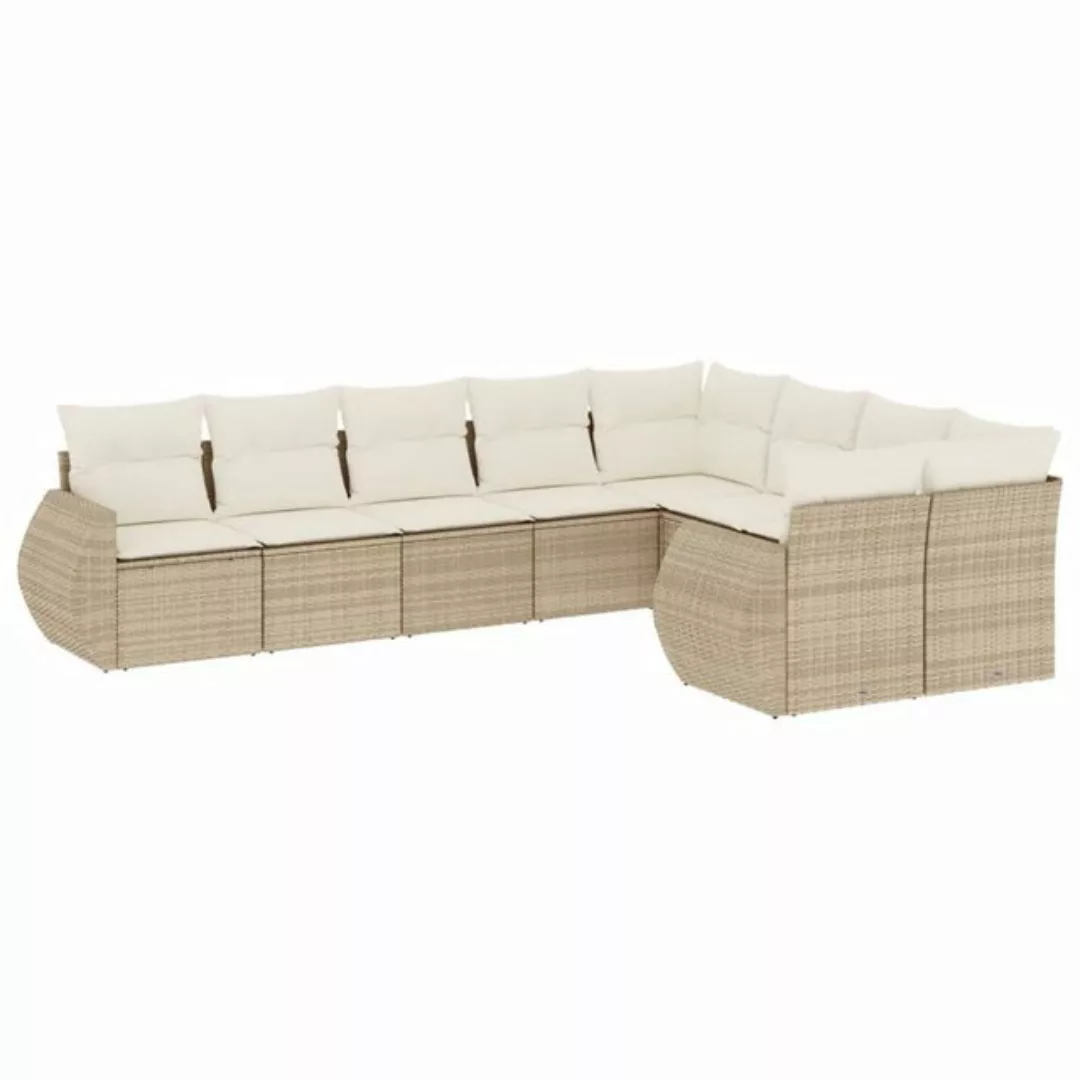 vidaXL Sofaelement 9-tlg. Garten-Sofagarnitur mit Kissen Beige Poly Rattan günstig online kaufen