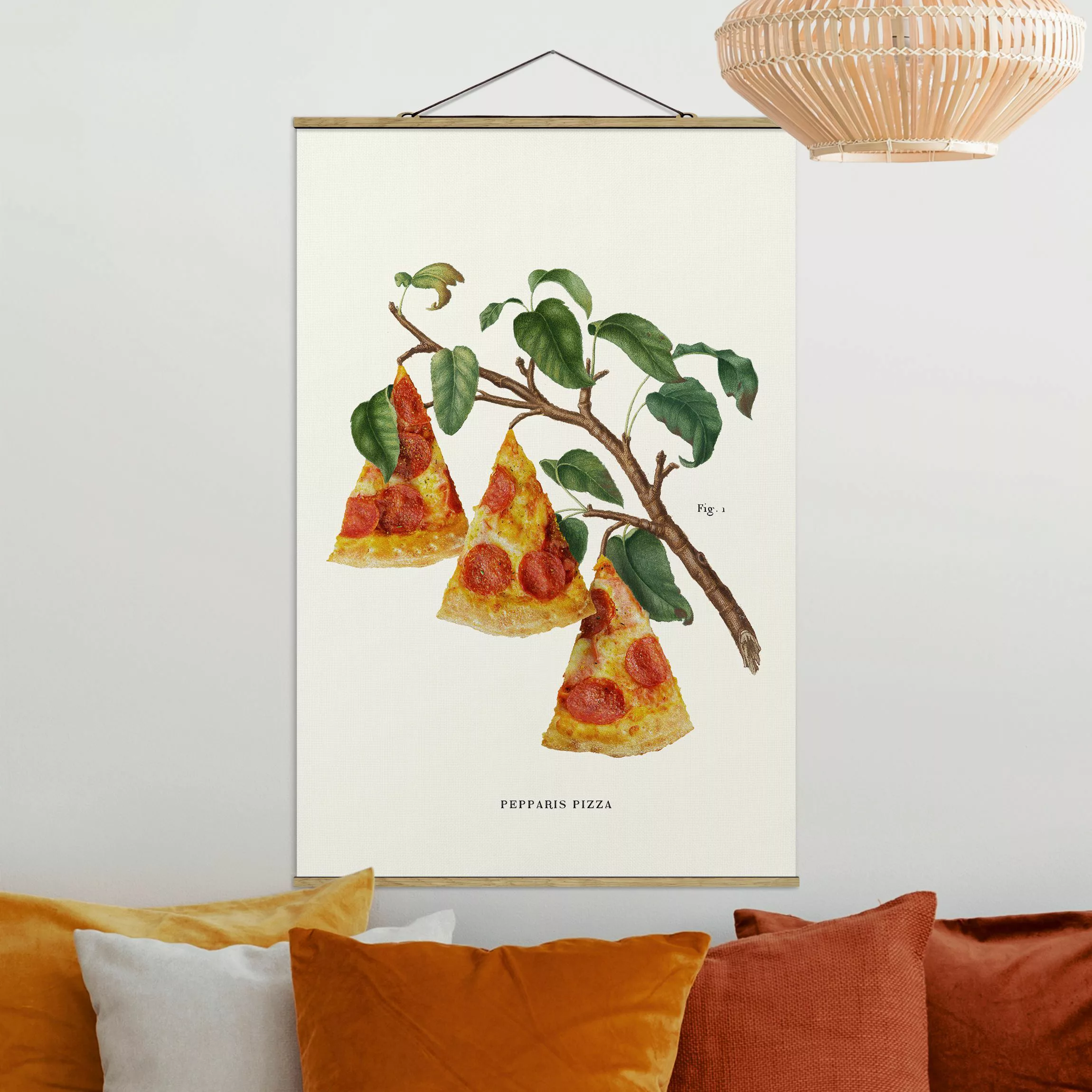 Stoffbild mit Posterleisten Vintage Pflanze - Pizza günstig online kaufen