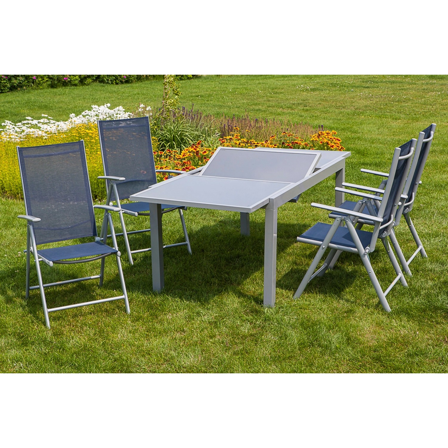 Gartenmöbel-Set Amalfi 5-tlg. Marineblau inkl. Tisch 140/200 cm x 90 cm günstig online kaufen