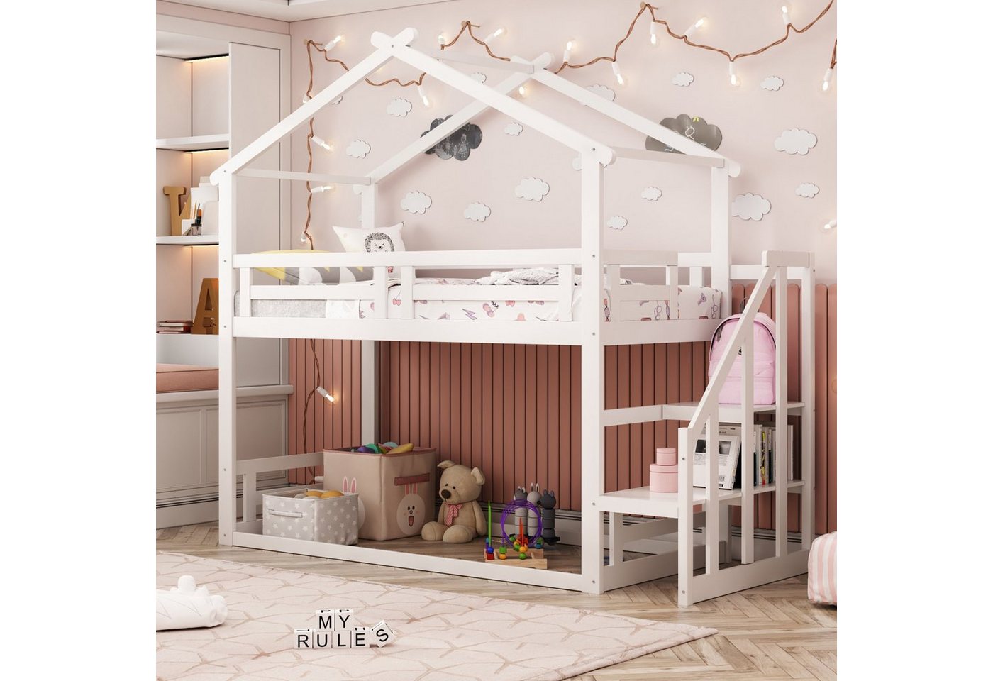 SIKAINI Kinderbett (Etagenbettgestell aus Massivholz mit Lattenrost, weiß), günstig online kaufen
