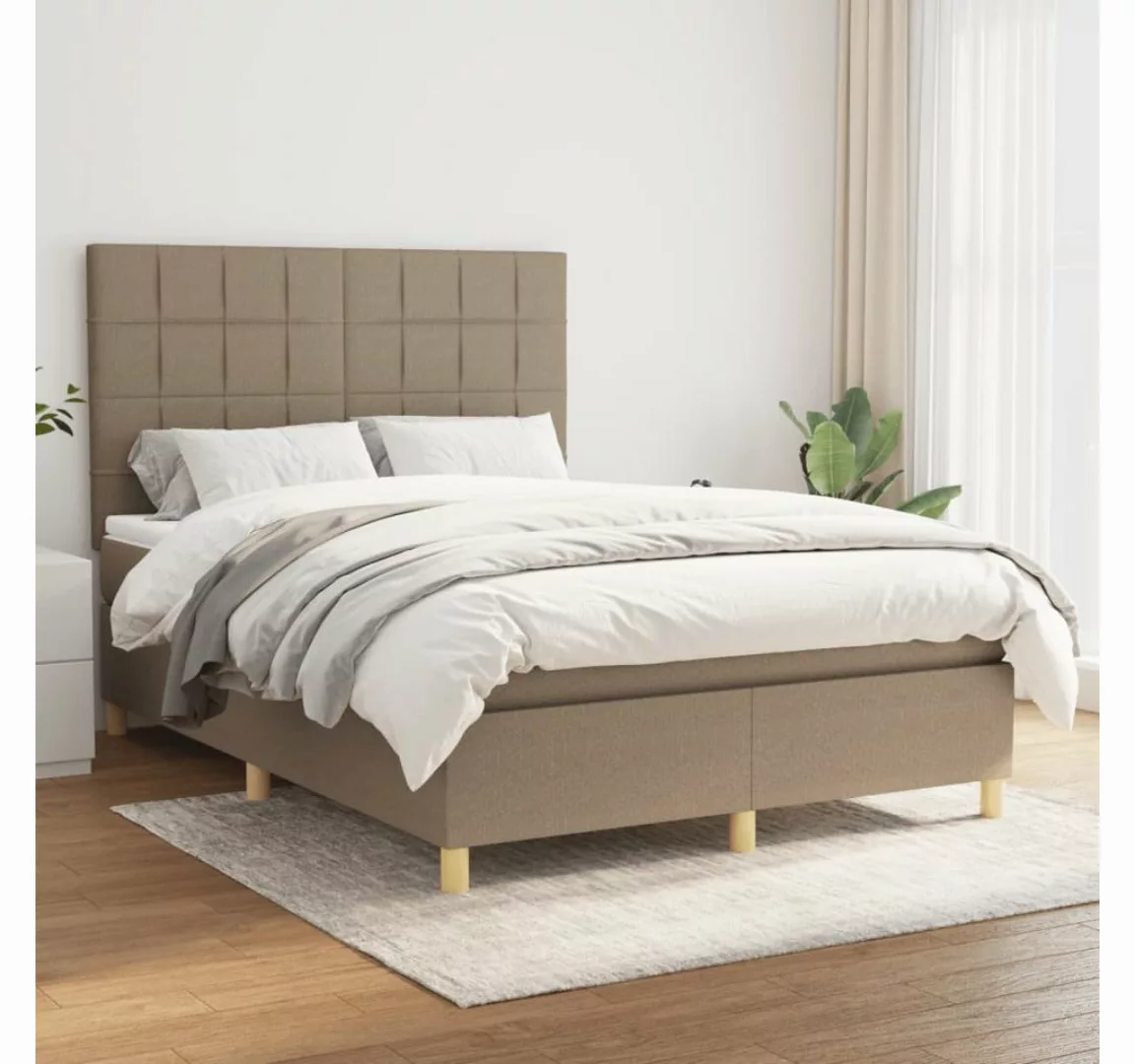 vidaXL Boxspringbett Boxspringbett mit Matratze Taupe 140x200 cm Stoff Bett günstig online kaufen