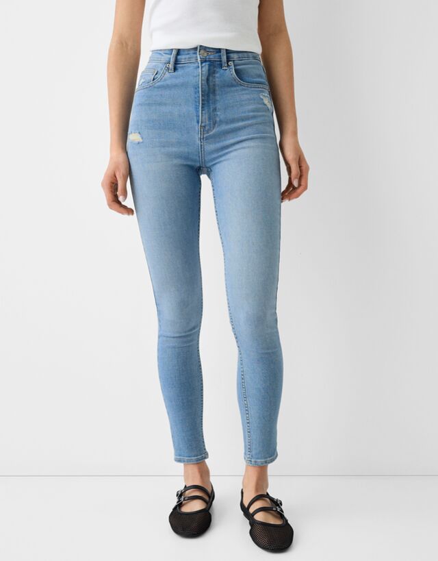 Bershka Skinny-Jeans Mit Sehr Hohem Bund Bskteen 40 Hellblau günstig online kaufen
