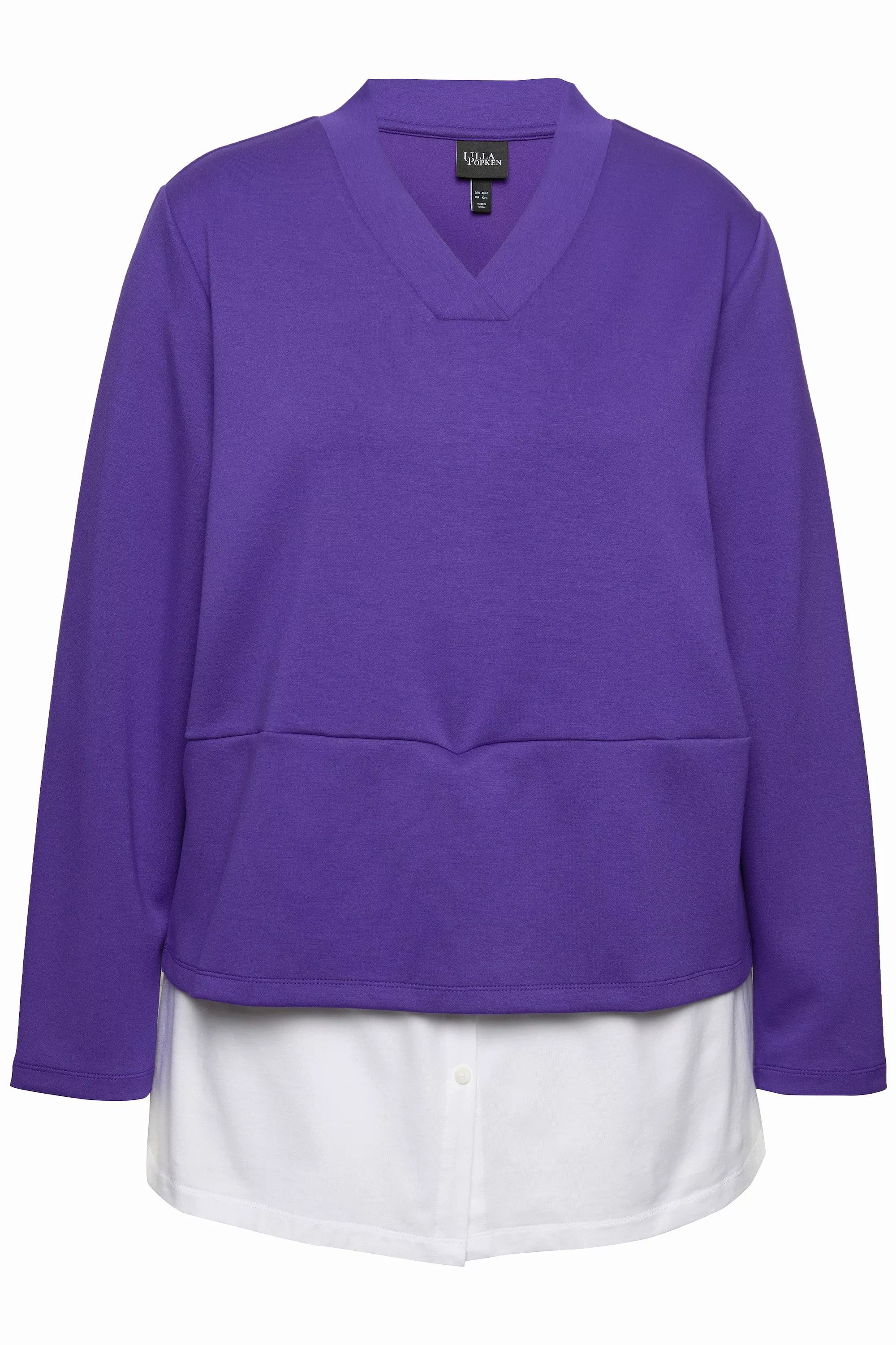 Ulla Popken Sweatshirt Sweatshirt Bluseneinsatz V-Ausschnitt günstig online kaufen