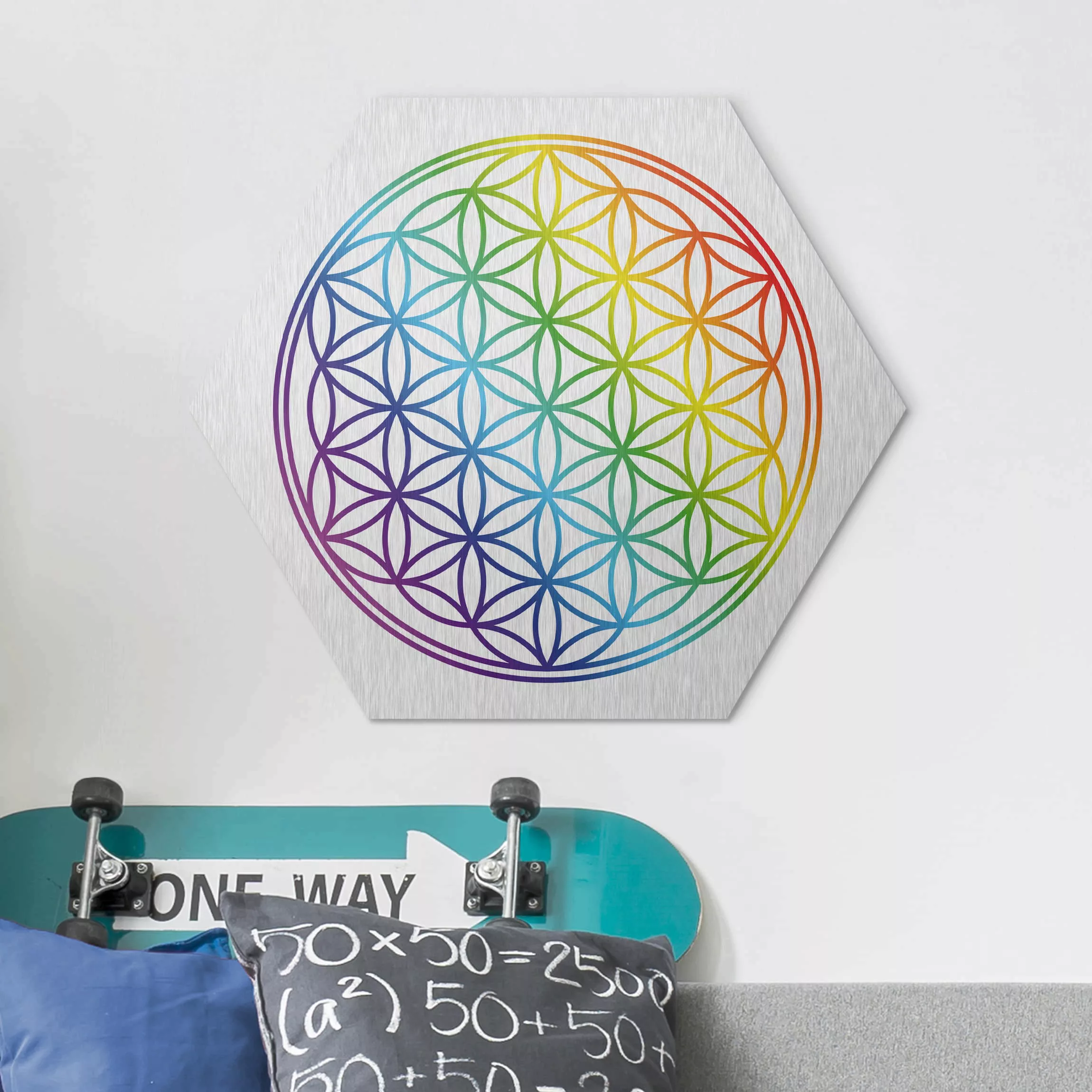 Hexagon-Alu-Dibond Bild Muster & Textur Blume des Lebens Regenbogenfarbe günstig online kaufen