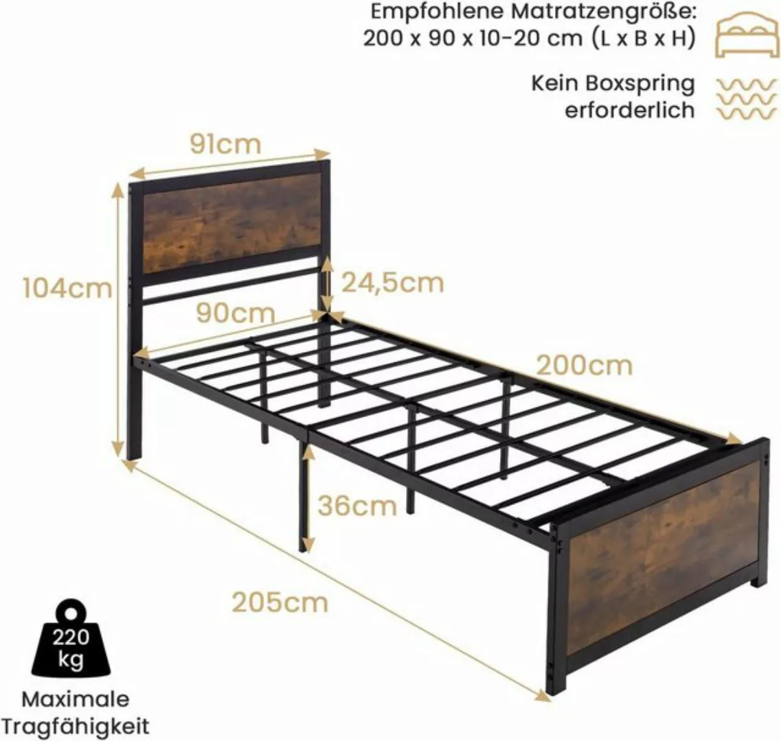 KOMFOTTEU Bettgestell, mit Holz Kopfteil & Unterbett-Stauraum, 90 x 200cm günstig online kaufen