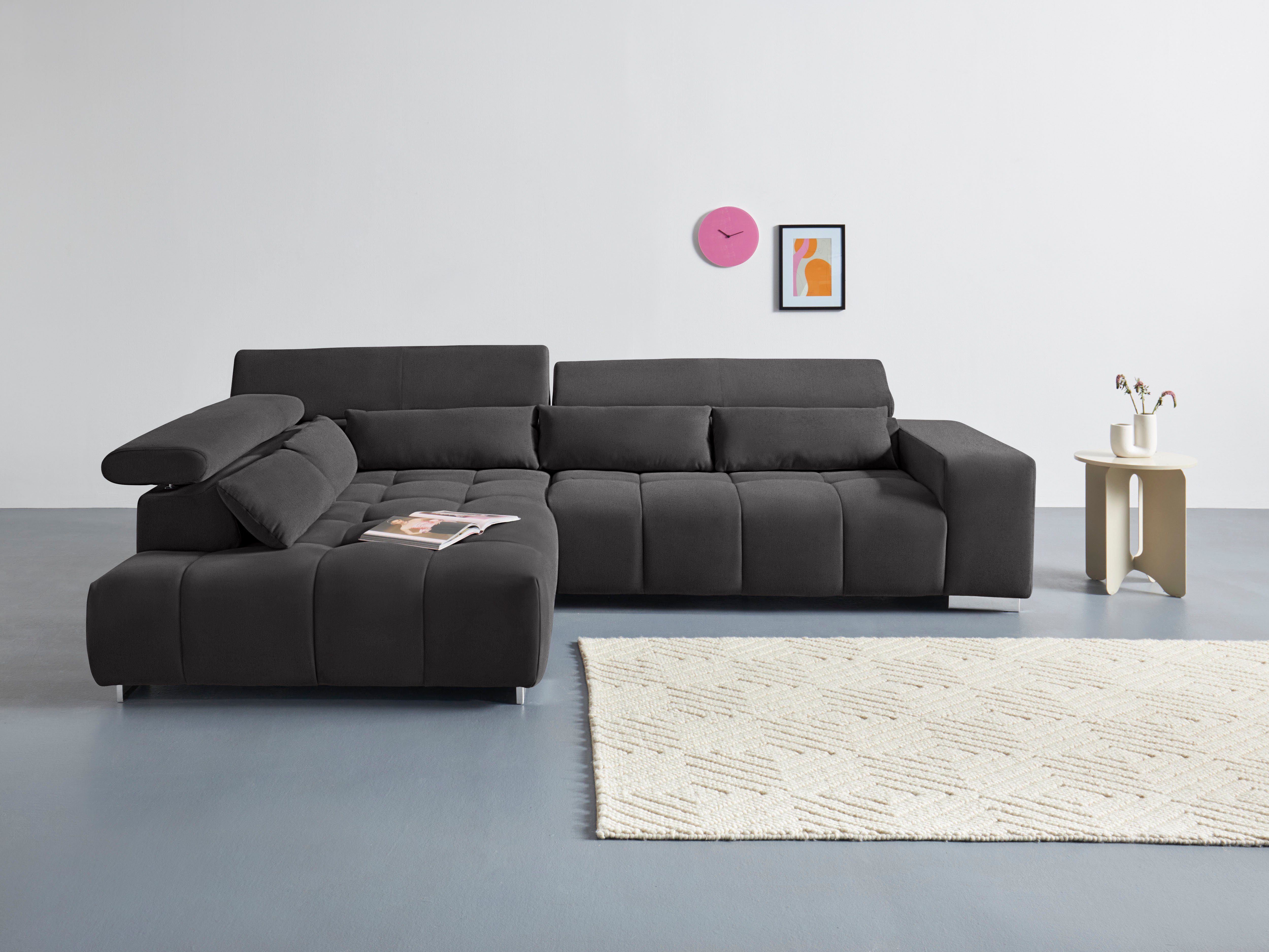 COTTA Ecksofa "Orion L-Form", mit Kopfteilverstellung & 5 Nierenkissen günstig online kaufen