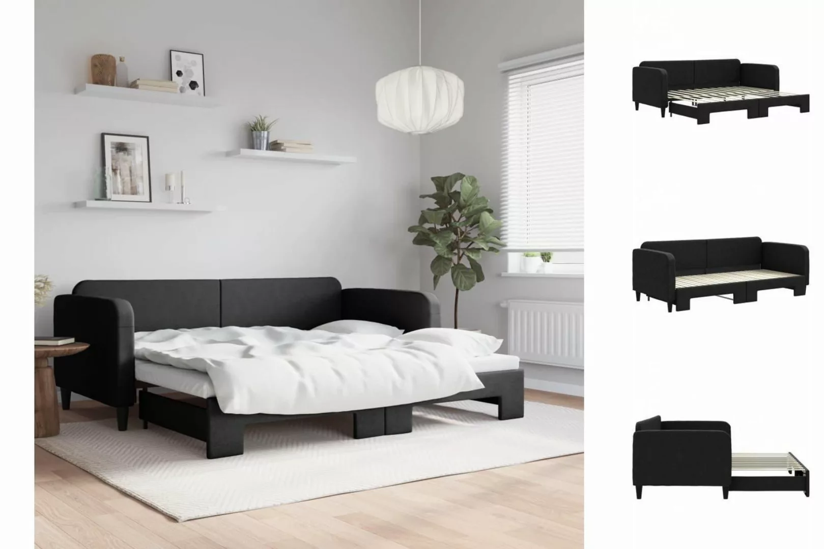 vidaXL Gästebett Gästebett Tagesbett Ausziehbar Schwarz 90x200 cm Stoff Bet günstig online kaufen