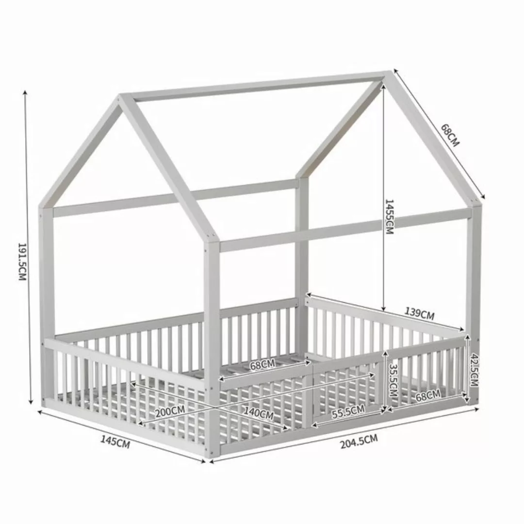 KoDise Kinderbett Hausbett Holzbett mit Türchen, Zaun,Kiefernholz,Robuste K günstig online kaufen