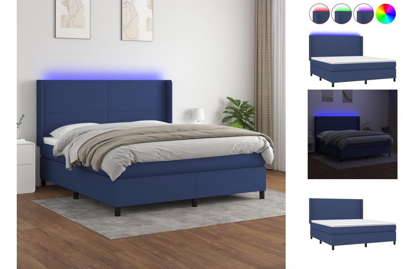 vidaXL Bettgestell Boxspringbett mit Matratze LED Blau 160x200 cm Stoff Bet günstig online kaufen