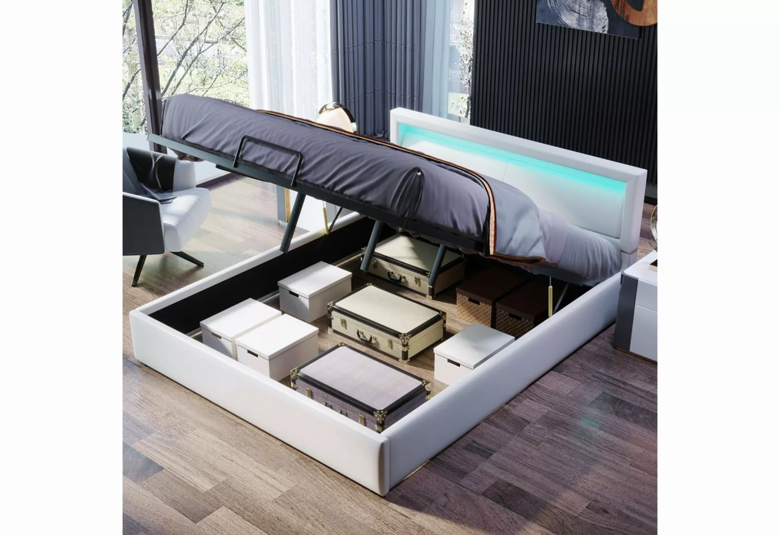 Celya Polsterbett LED-Bett Einzelbett Bettgestell Jugendbett 140x200cm, mit günstig online kaufen