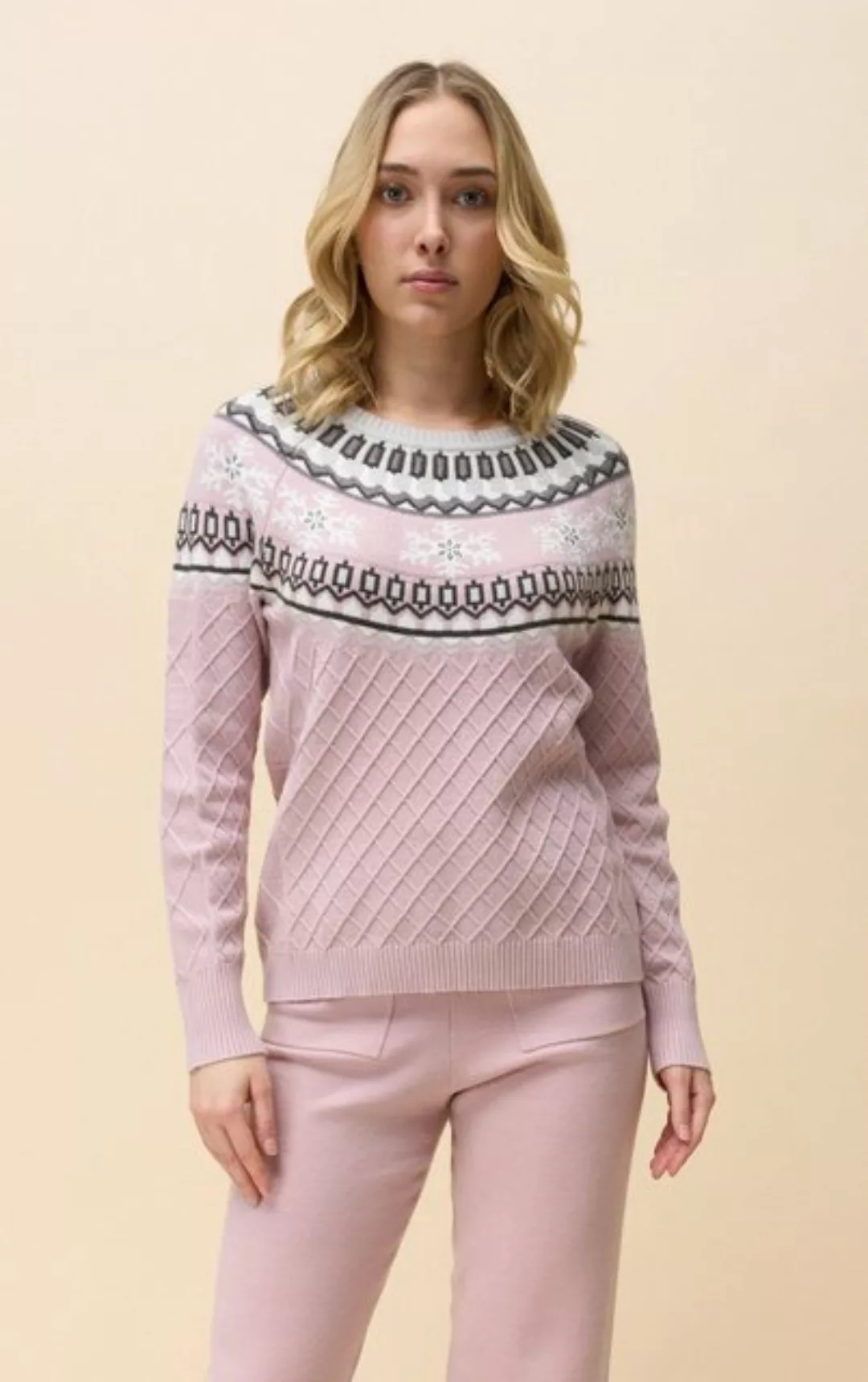 Passioni Norwegerpullover Strickpullover Norweger Style Rosa mit verschiede günstig online kaufen