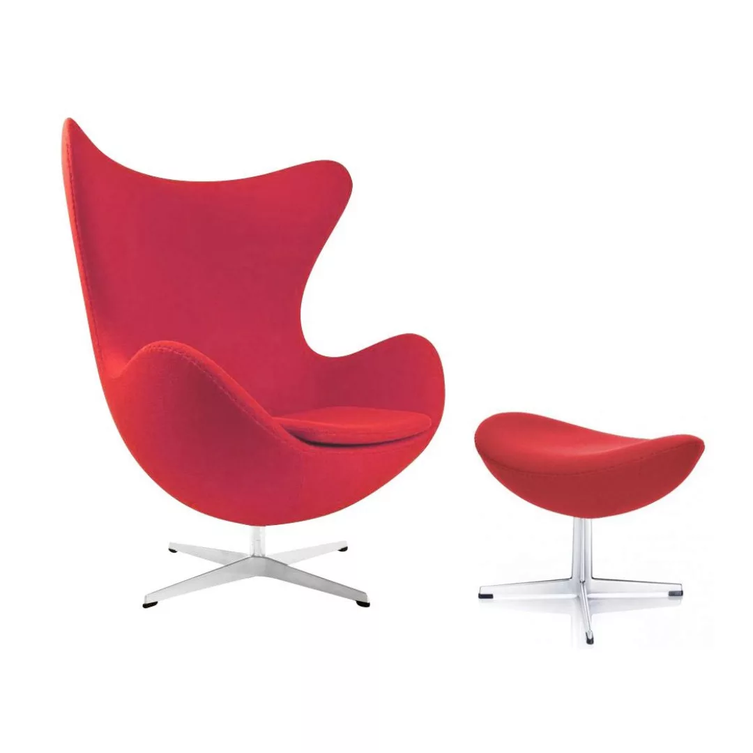 Fritz Hansen - Aktion Egg Chair/Das Ei™ Sessel + Hocker Stoff - rot/Gestell günstig online kaufen