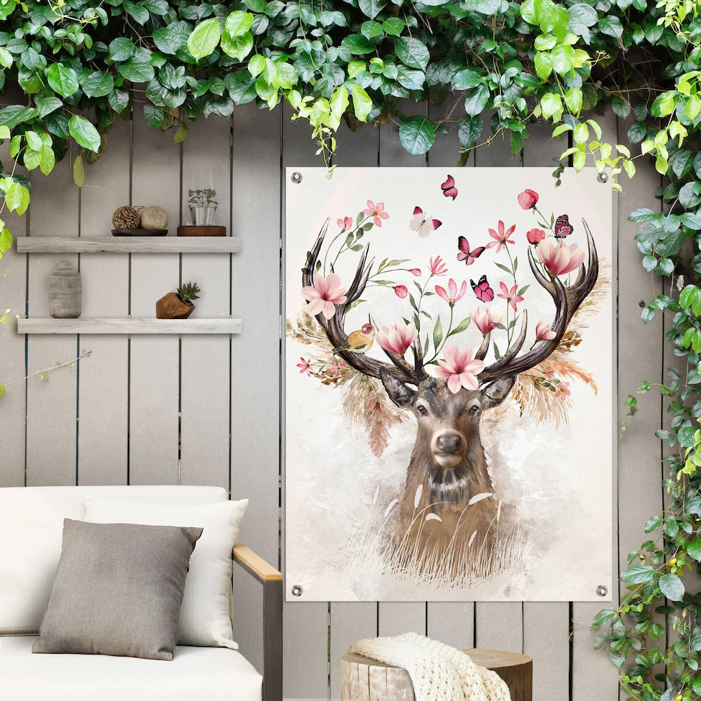 Reinders! Poster »Hirsch in Blumen«, Outdoor für Garten oder Balkon günstig online kaufen