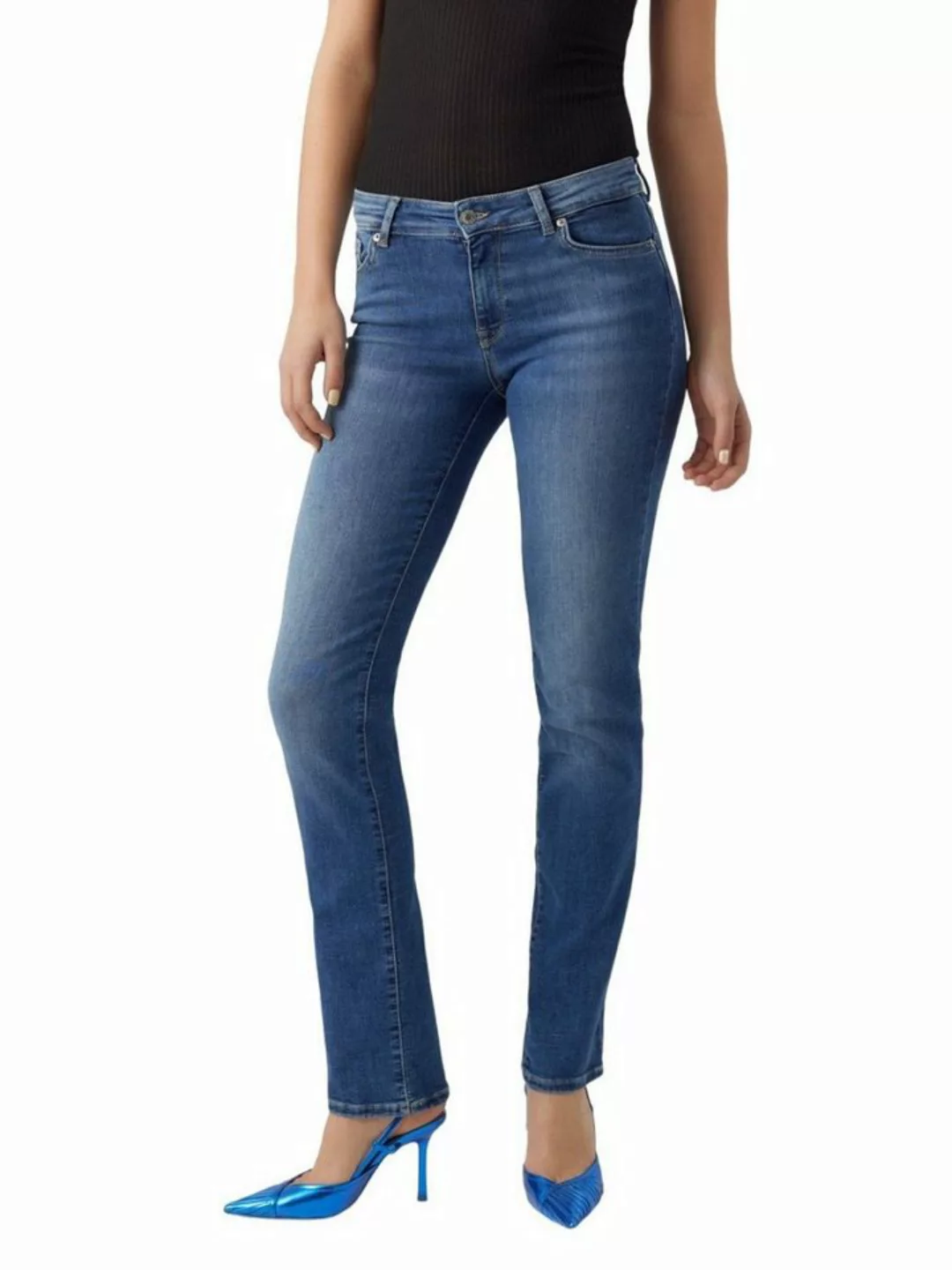 Vero Moda Damen Jeans VMDAF Straight Fit Blau - Medium Blue Denim günstig online kaufen