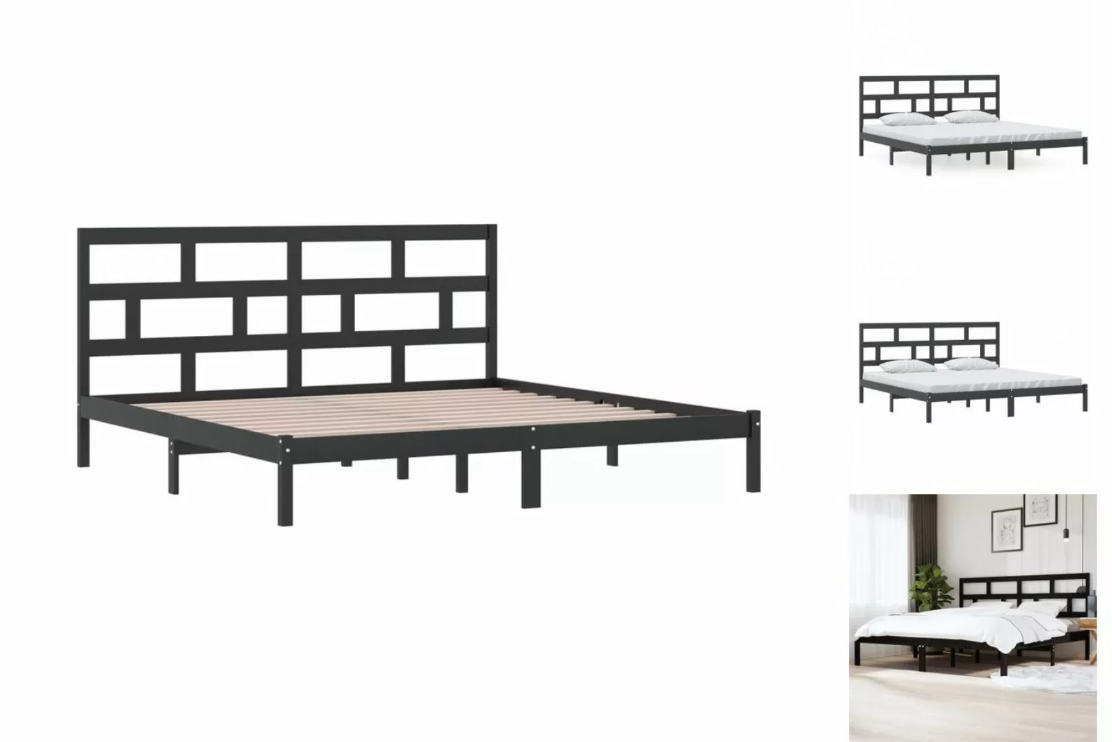 vidaXL Bettgestell Massivholzbett Schwarz Kiefer 200x200 cm Doppelbett Bett günstig online kaufen